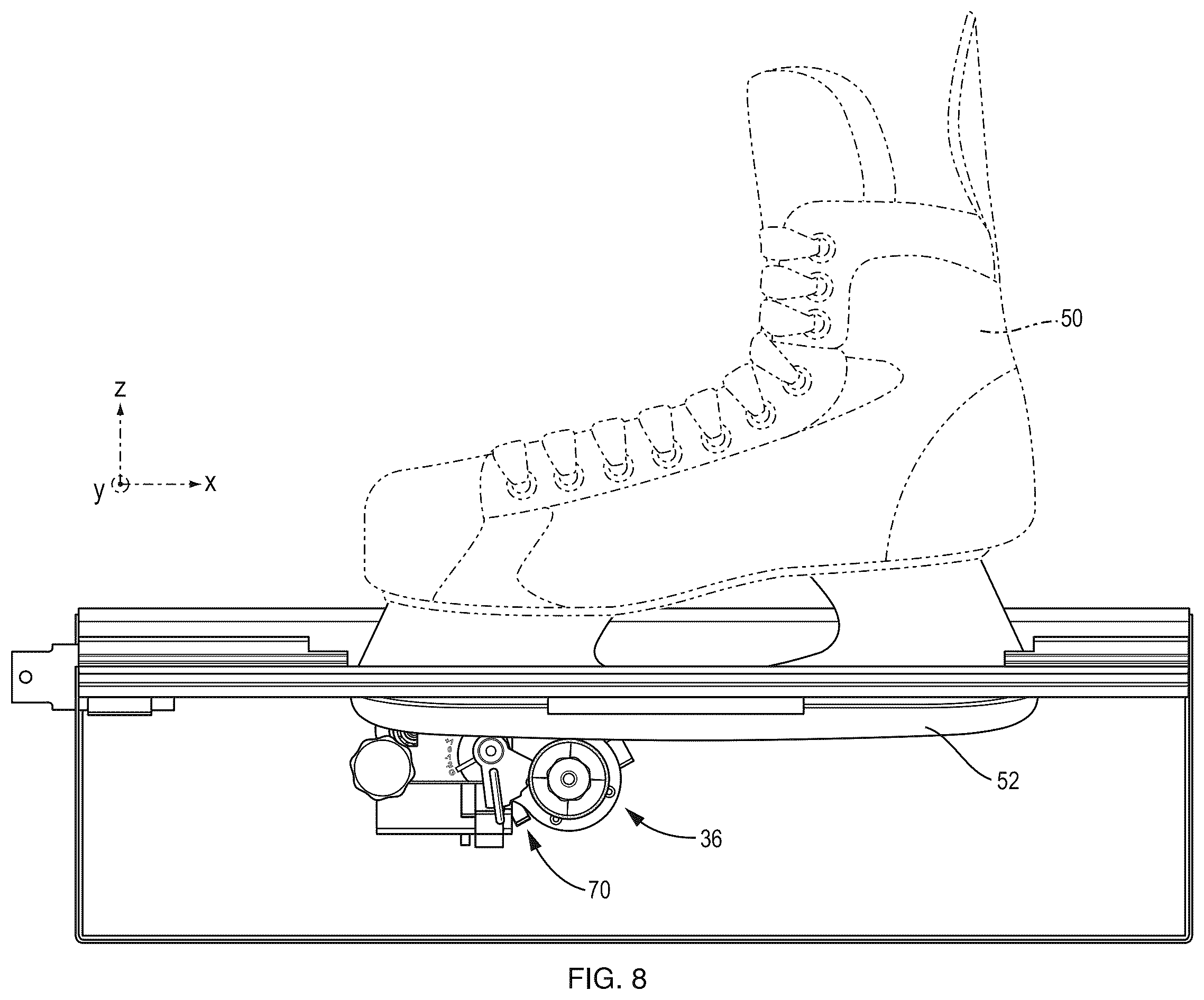 Patent US12508684 Figure 8 – Skate blade sharpening system