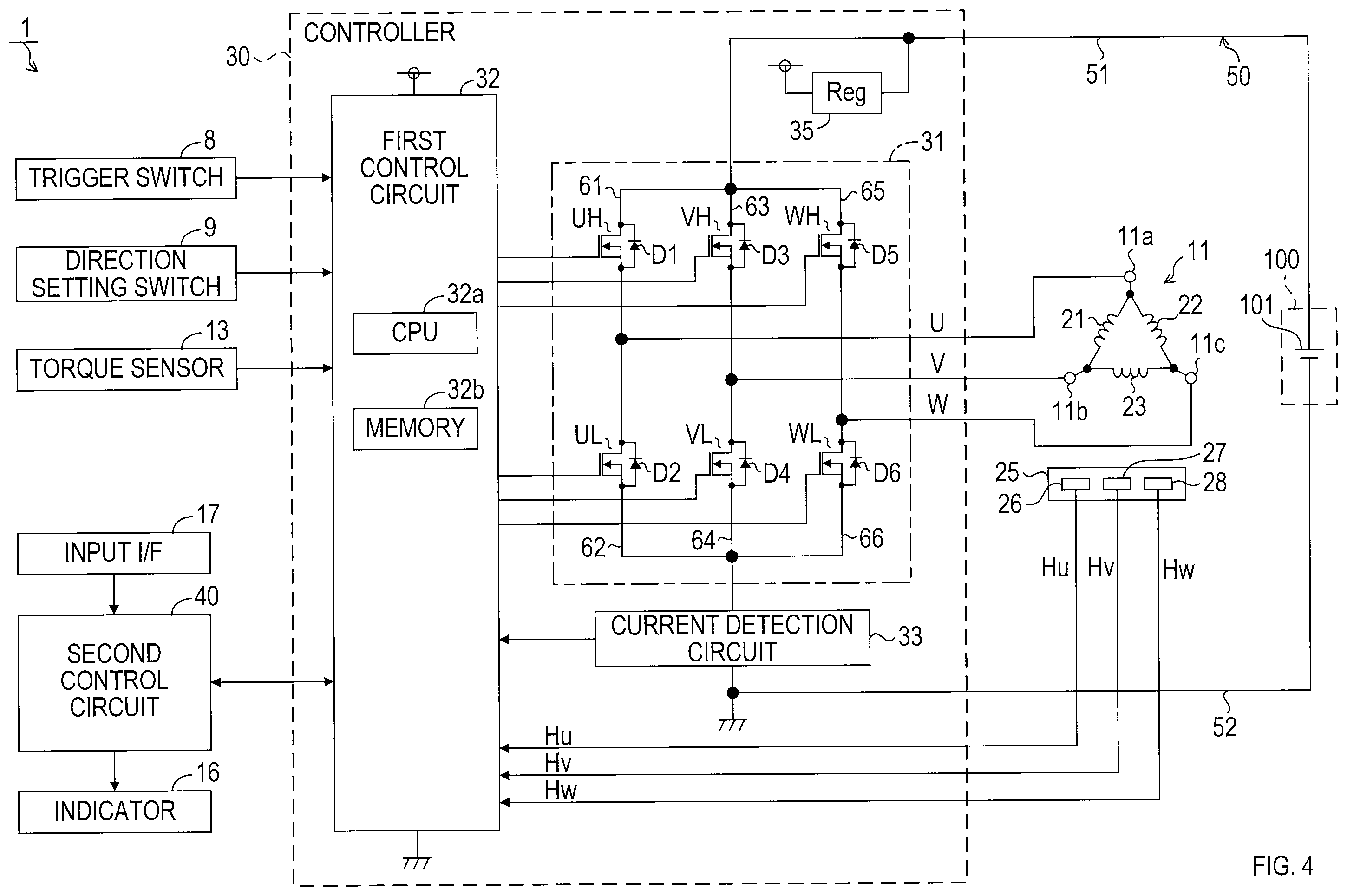 Patent US12508693 Figure 4 – Technique for controlling motor in electric power tool