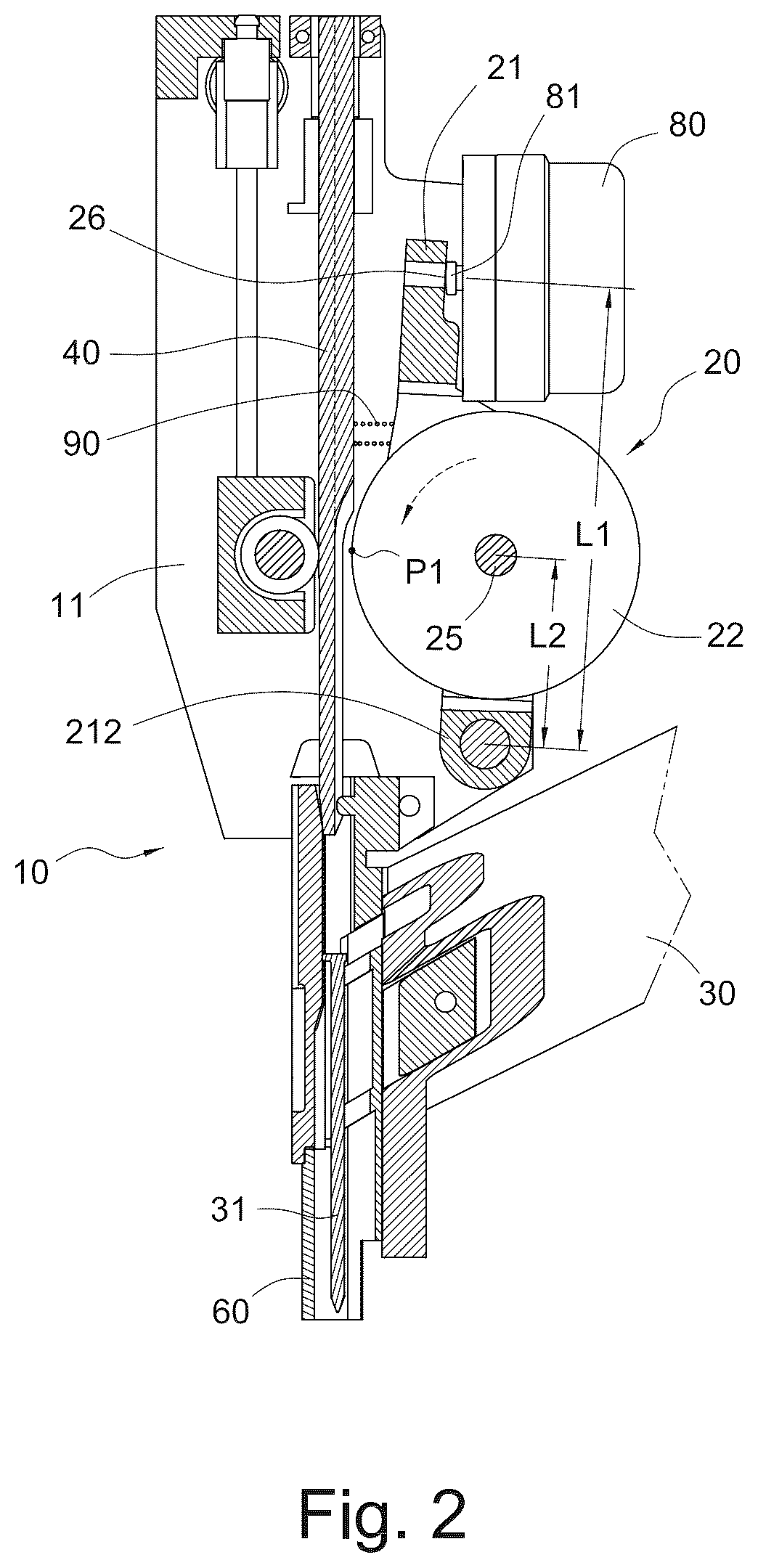 Patent US12508699 Figure 2 – Rotary drive assembly of an electric nail gun