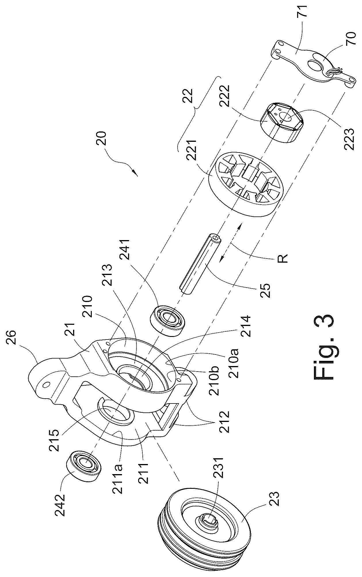 Patent US12508699 Figure 3 – Rotary drive assembly of an electric nail gun