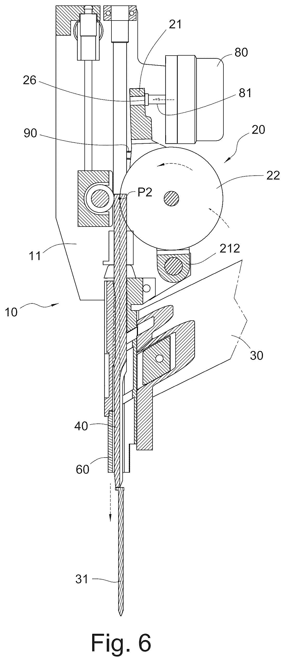 Patent US12508699 Figure 6 – Rotary drive assembly of an electric nail gun