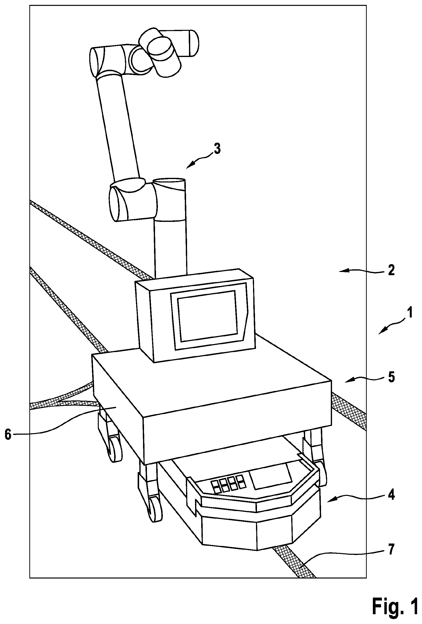 Patent US12508703 Figure 1 – Handling device for a manufacturing environment