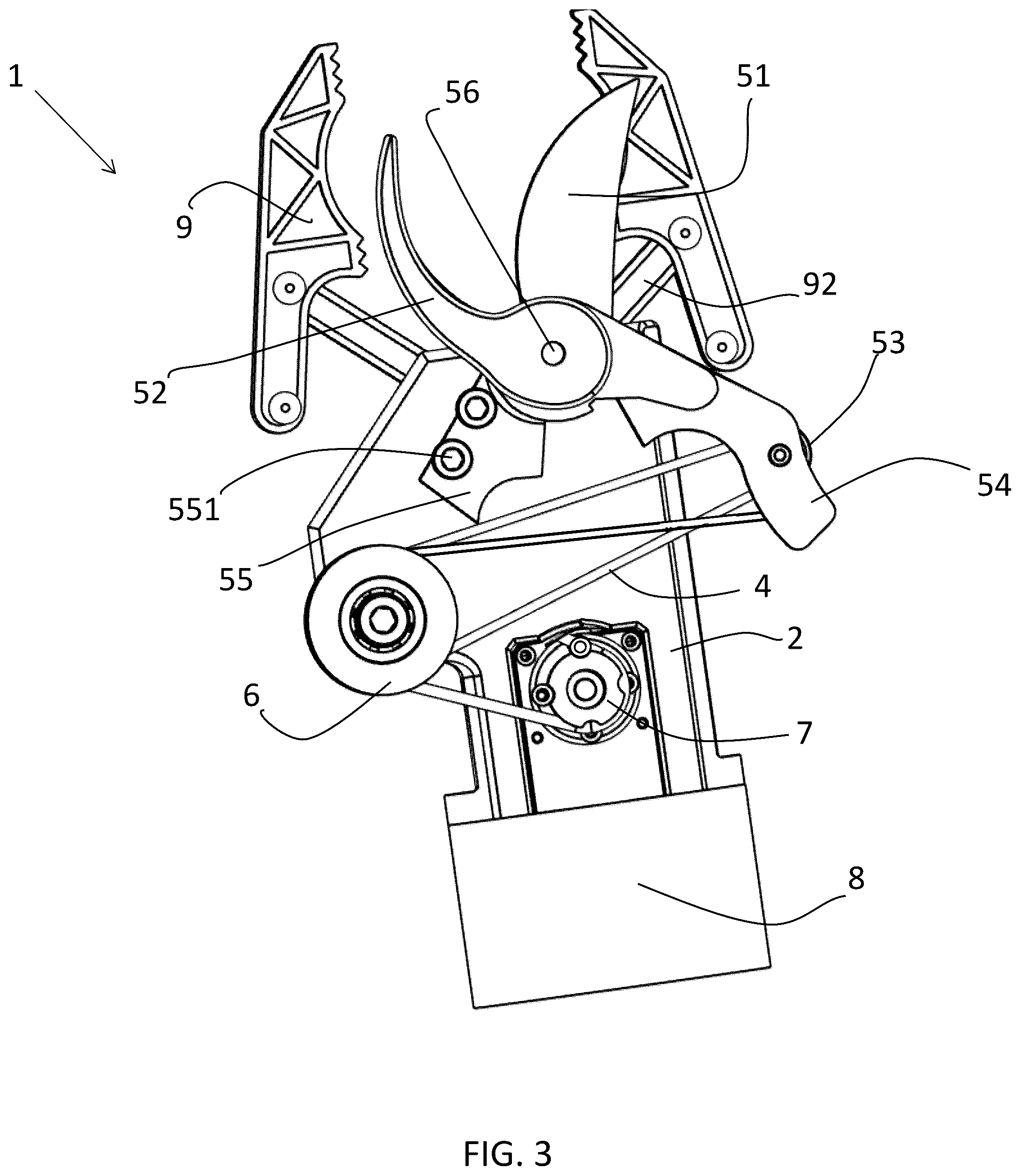 Patent US12508720 Figure 3 – End effector including cutting blade and pulley assembly