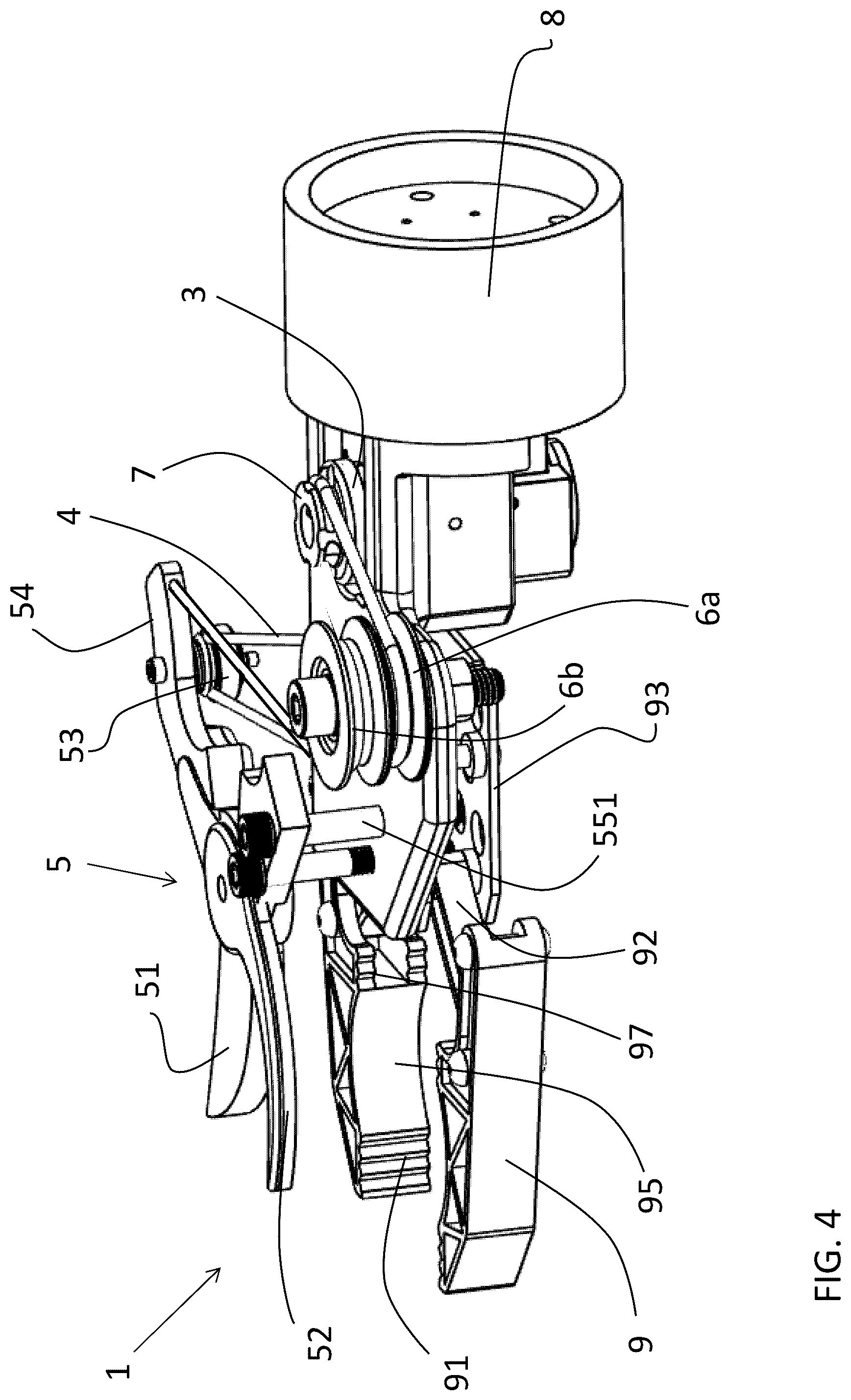 Patent US12508720 Figure 4 – End effector including cutting blade and pulley assembly