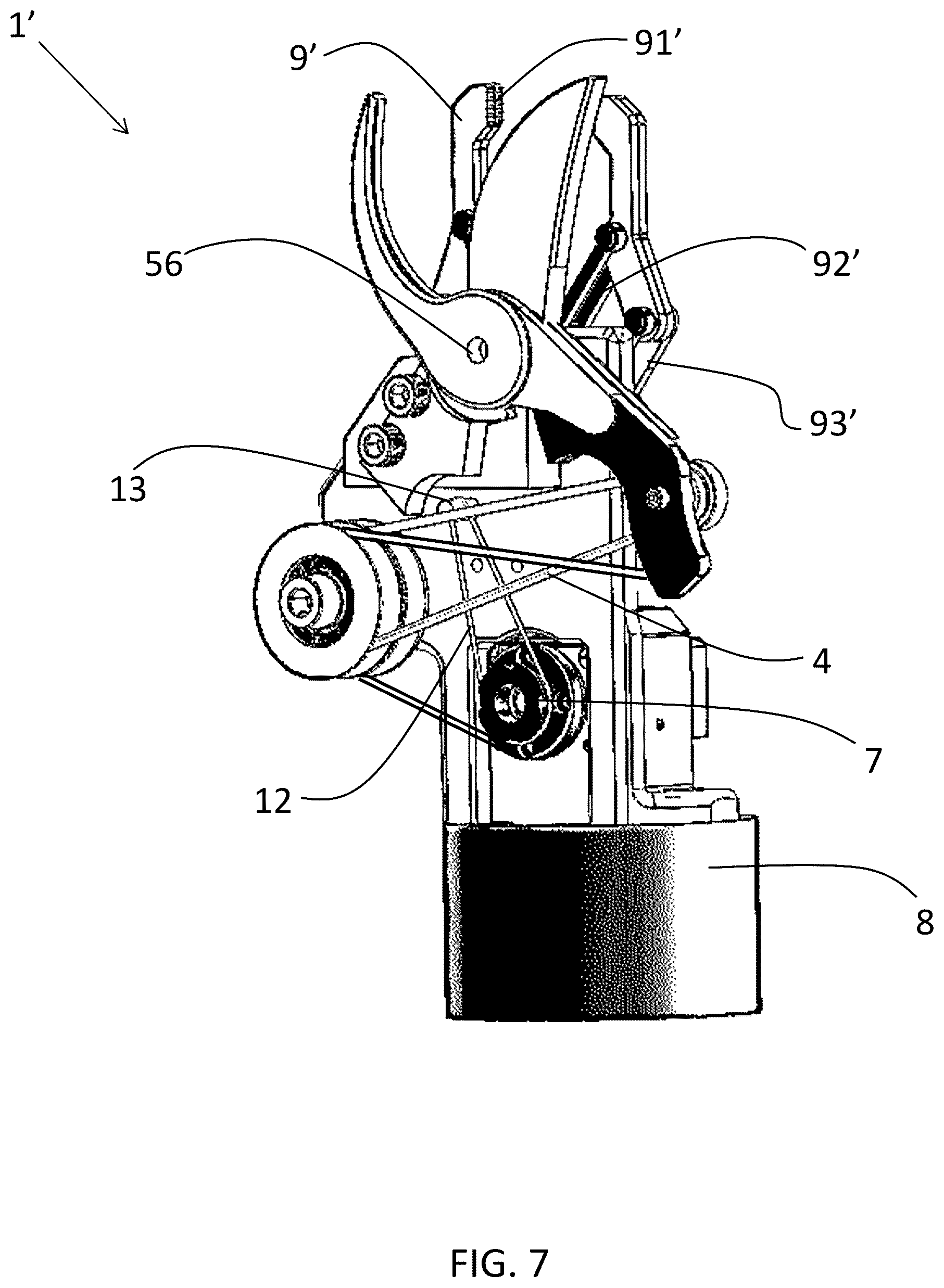 Patent US12508720 Figure 7 – End effector including cutting blade and pulley assembly