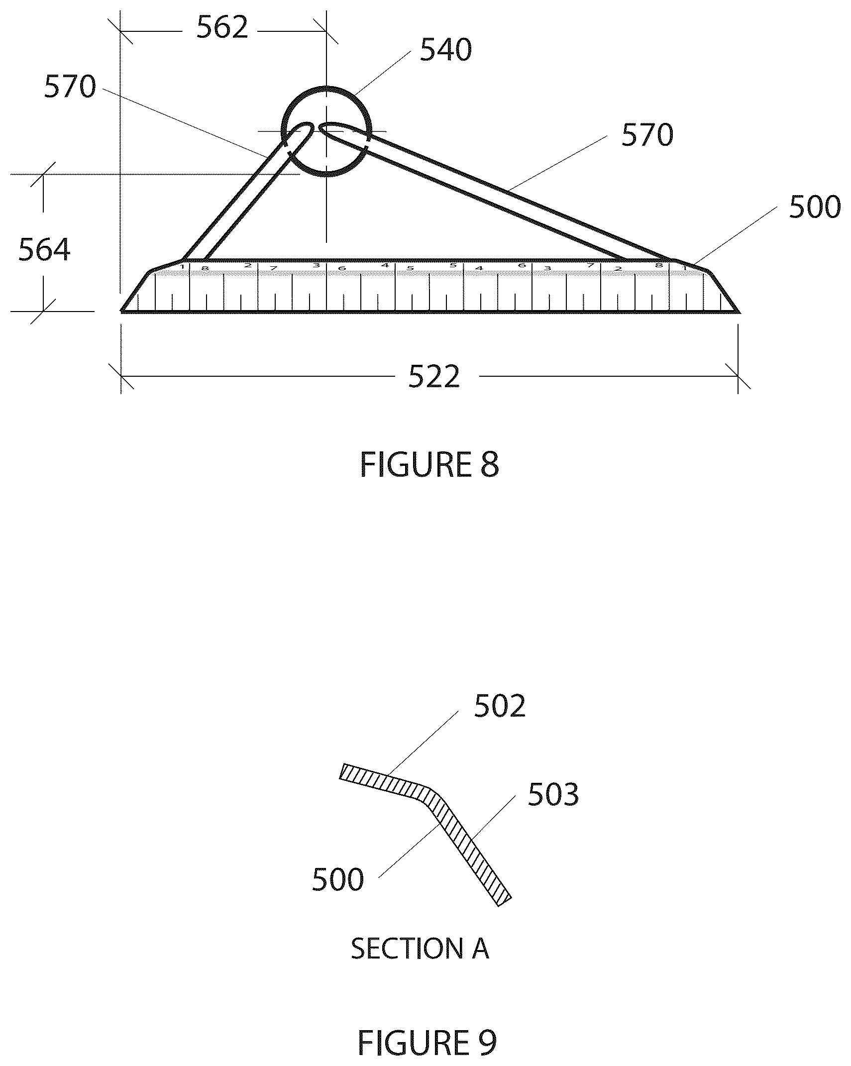 Patent US12508728 Figure 8 – Knife and cutting guide for cutting fibrous or thick sheet materials
