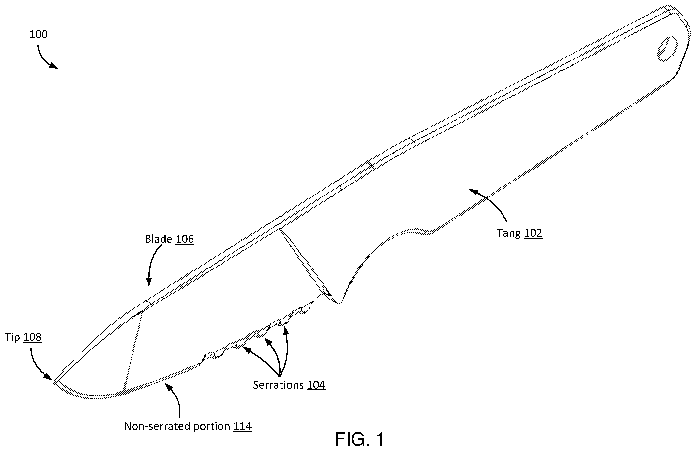 Patent US12508729 Figure 1 – Hunting knife with serrated blade