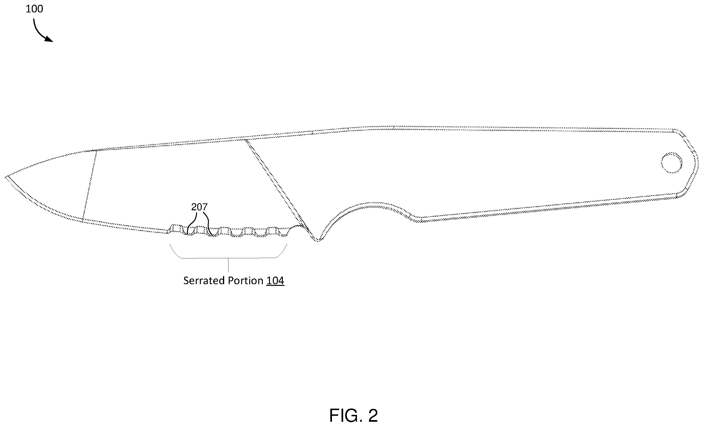 Patent US12508729 Figure 2 – Hunting knife with serrated blade