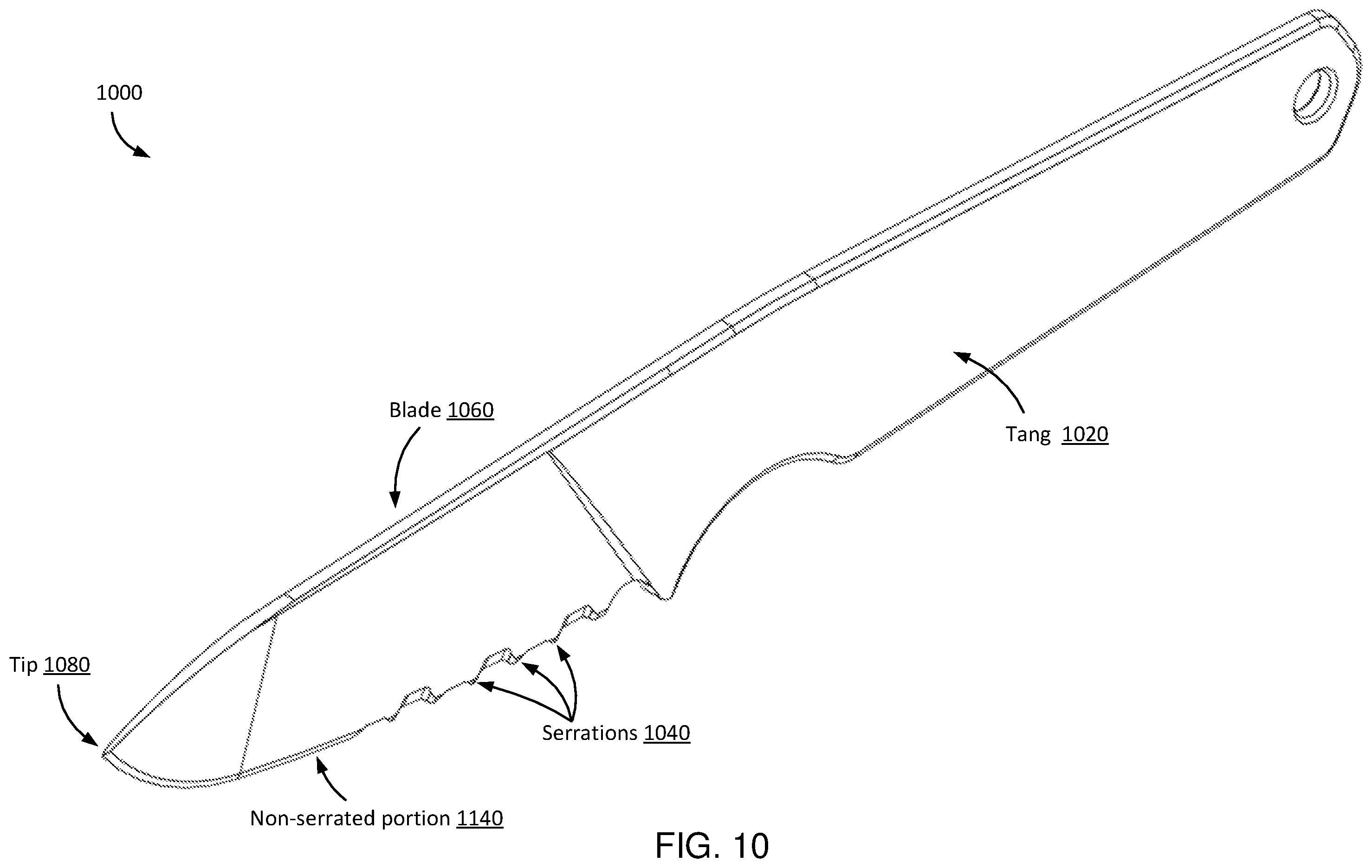 Patent US12508729 Figure 10 – Hunting knife with serrated blade
