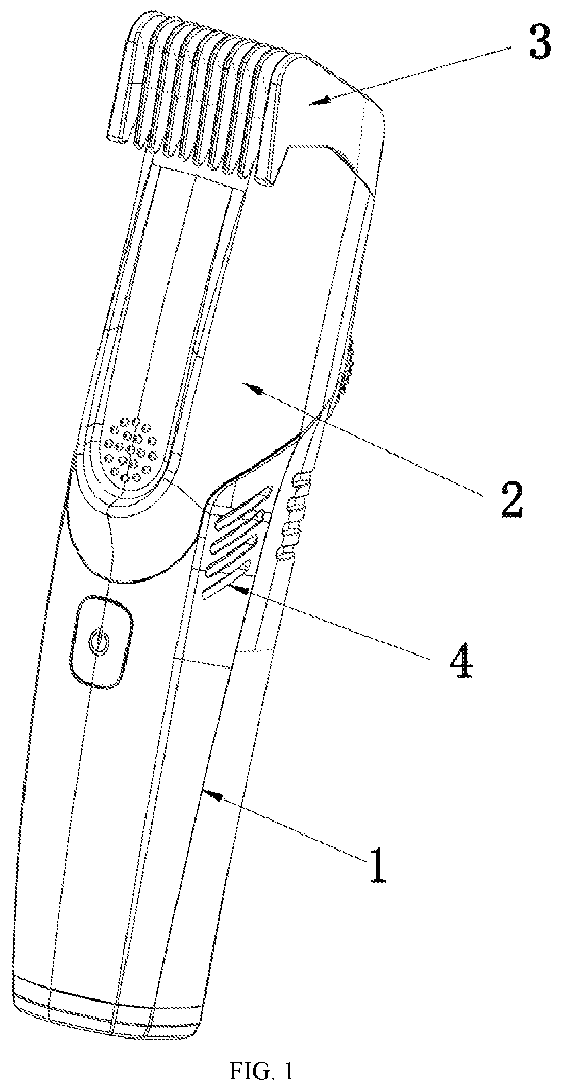 Patent US12508730 Figure 1 – Dust-absorbing electric shaver