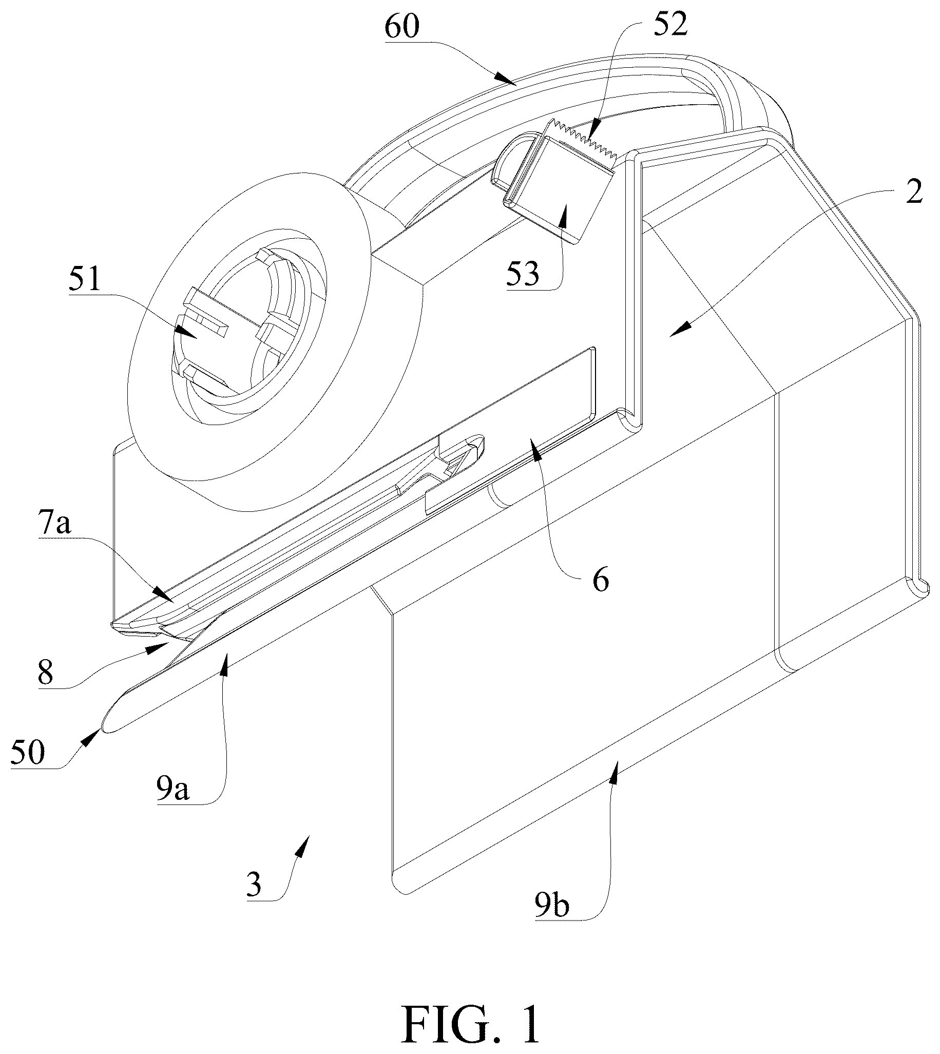 Patent US12508732 — Paper cutting device having a tape cutting assembly — Figure 1