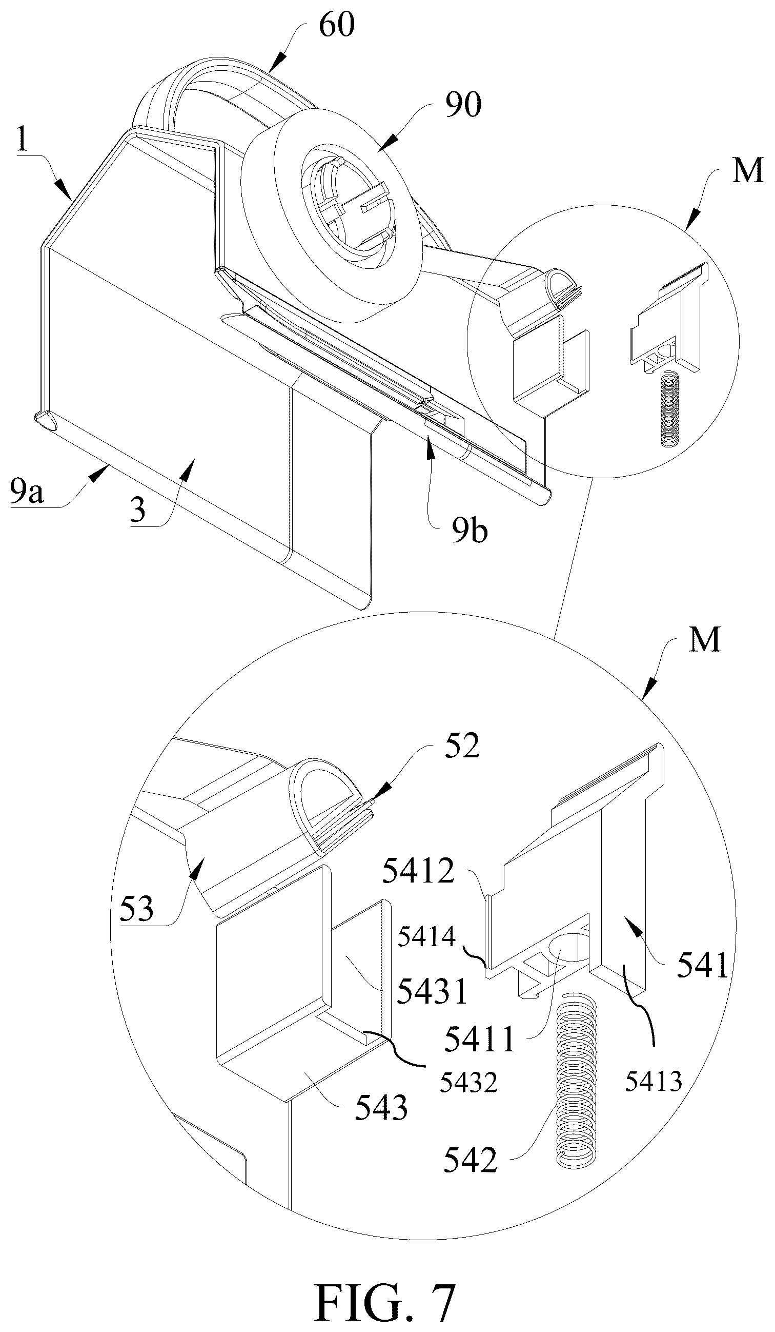 Patent US12508732 Figure 7 – Paper cutting device having a tape cutting assembly
