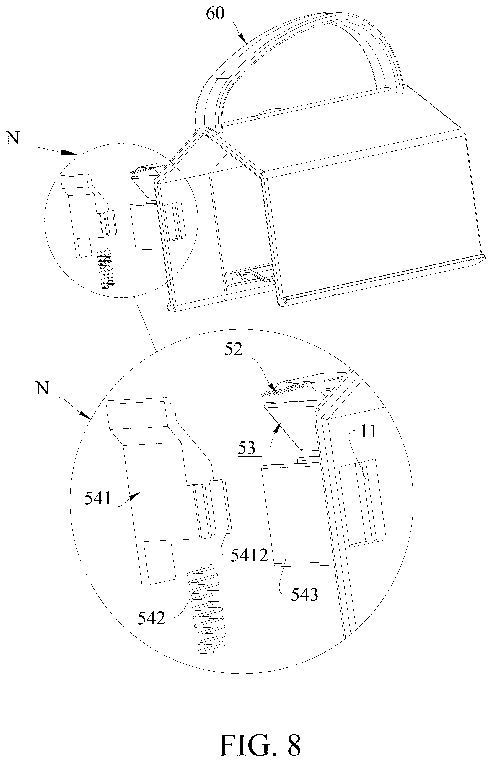 Patent US12508732 Figure 8 – Paper cutting device having a tape cutting assembly