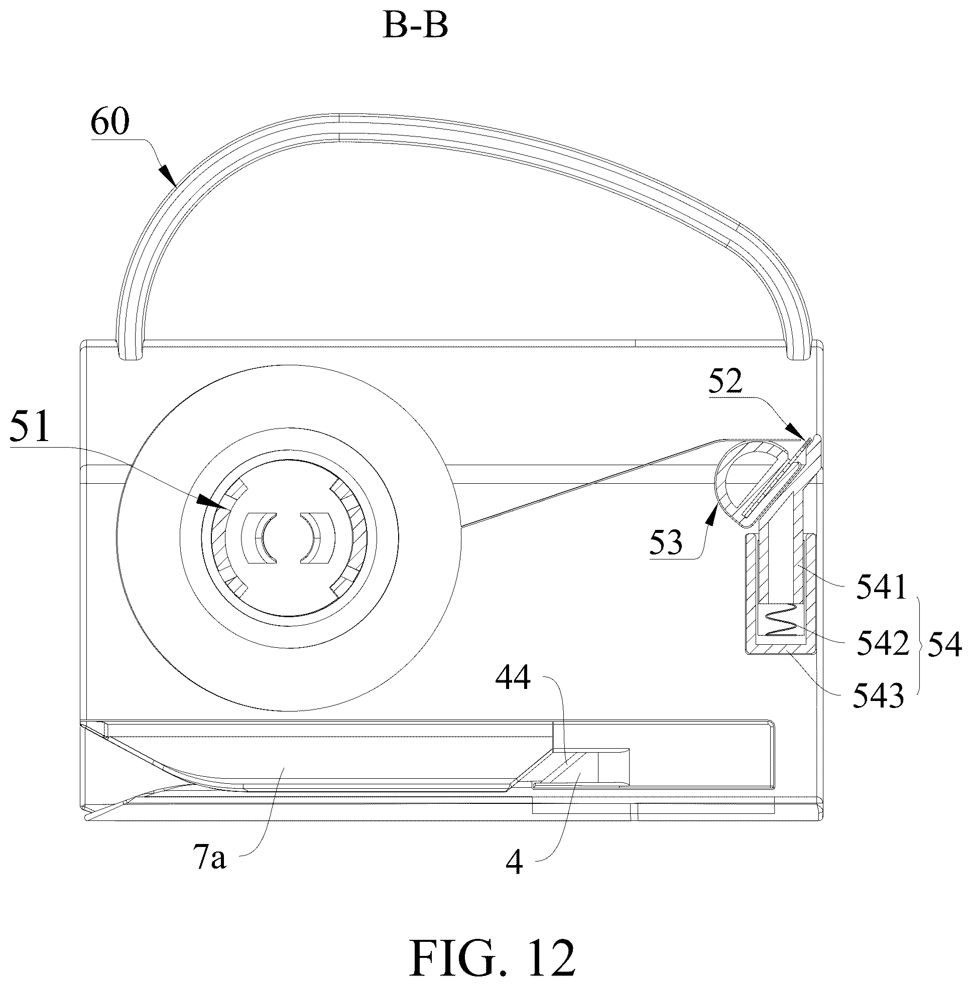 Patent US12508732 Figure 12 – Paper cutting device having a tape cutting assembly