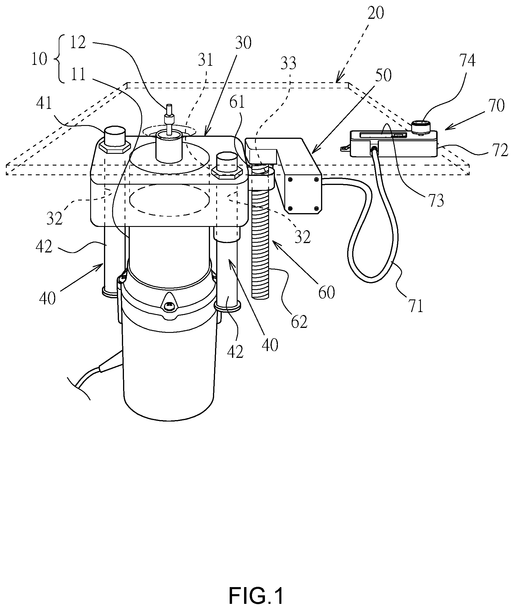 Patent US12508734 Figure 1 – Intuitive electric lifting device for woodworking trimming machine