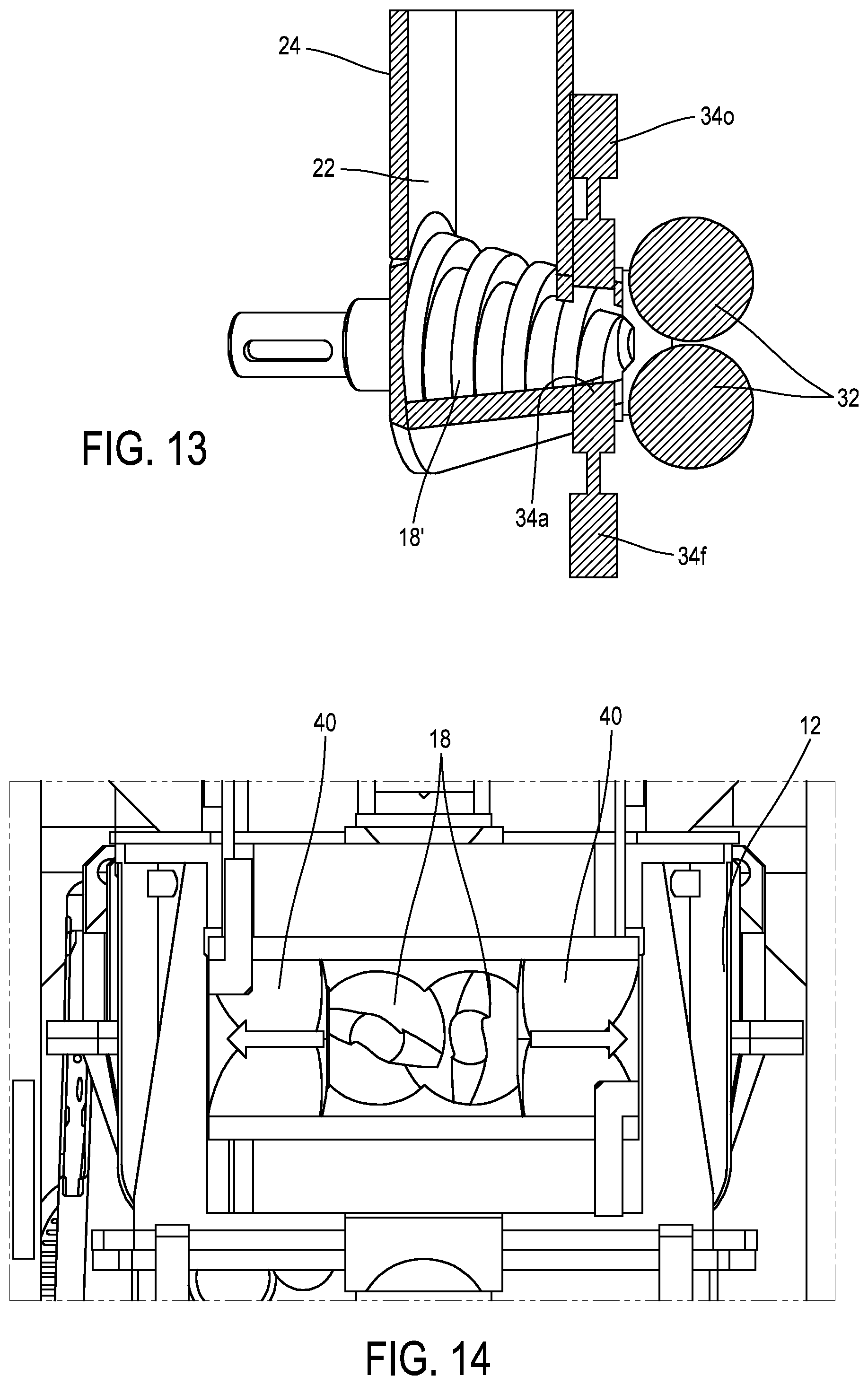 Patent US12508742 Figure 8 – Mixing and extrusion machine with self-cleaning twin screw and method of use