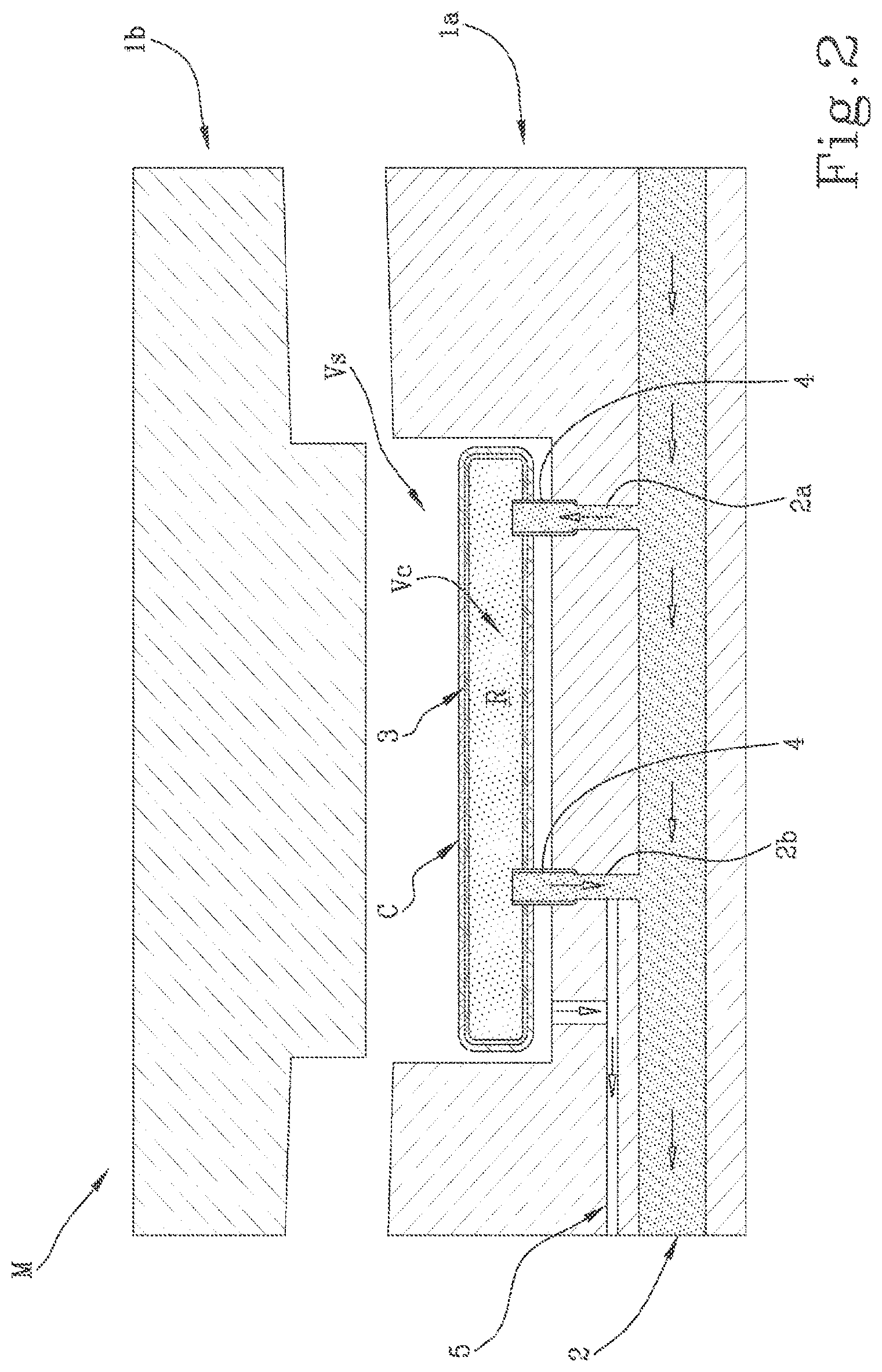 Patent US12508750 Figure 2 – Molding method for making a monolithic component internally provided with at least one cavity inside