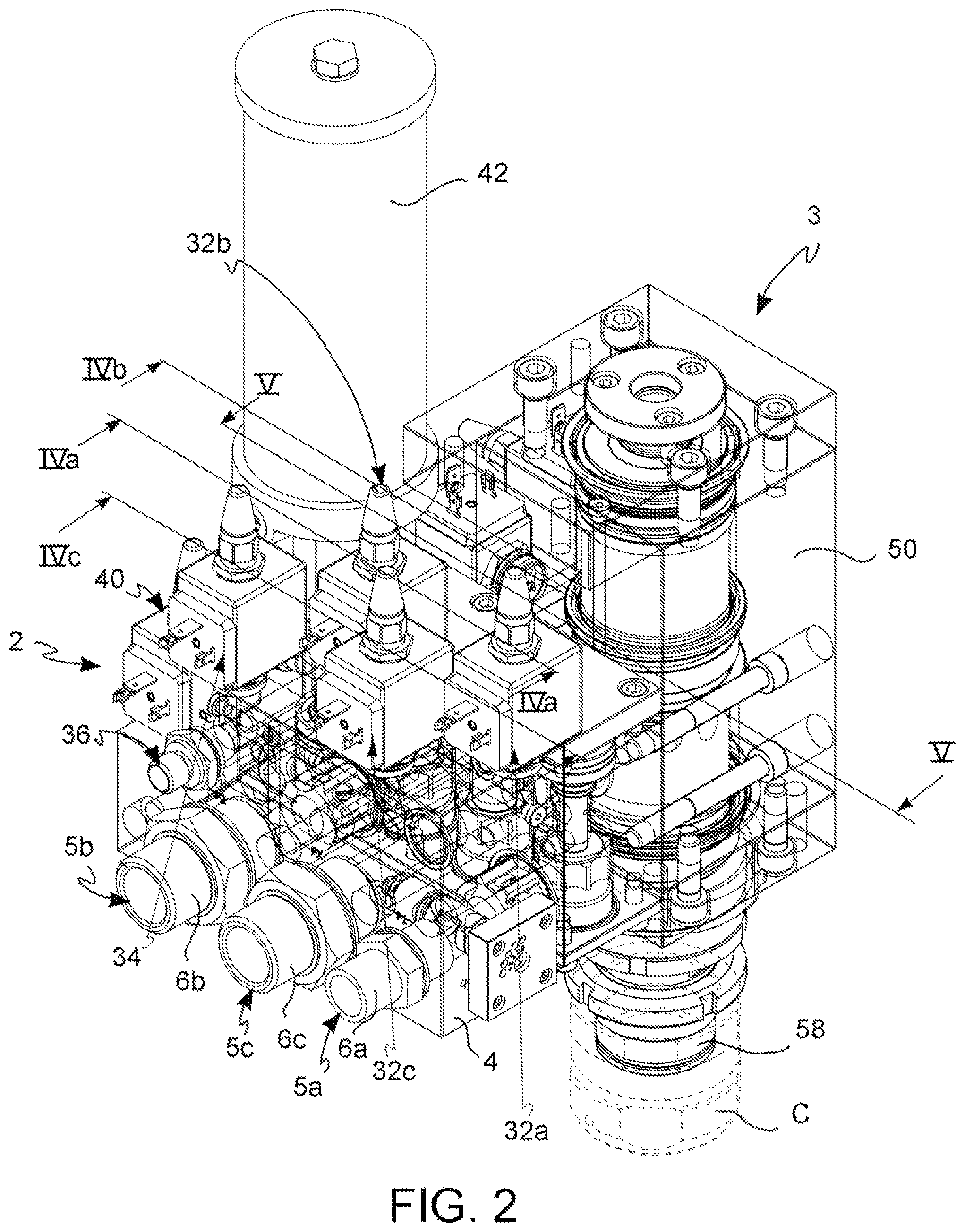 Patent US12508764 Figure 2 – Valve assembly for blowing or draw-blowing bottles made of polymer material