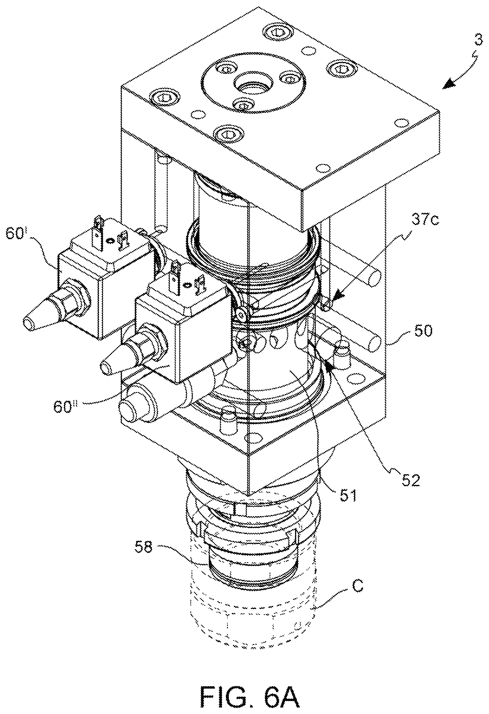 Patent US12508764 Figure 7 – Valve assembly for blowing or draw-blowing bottles made of polymer material