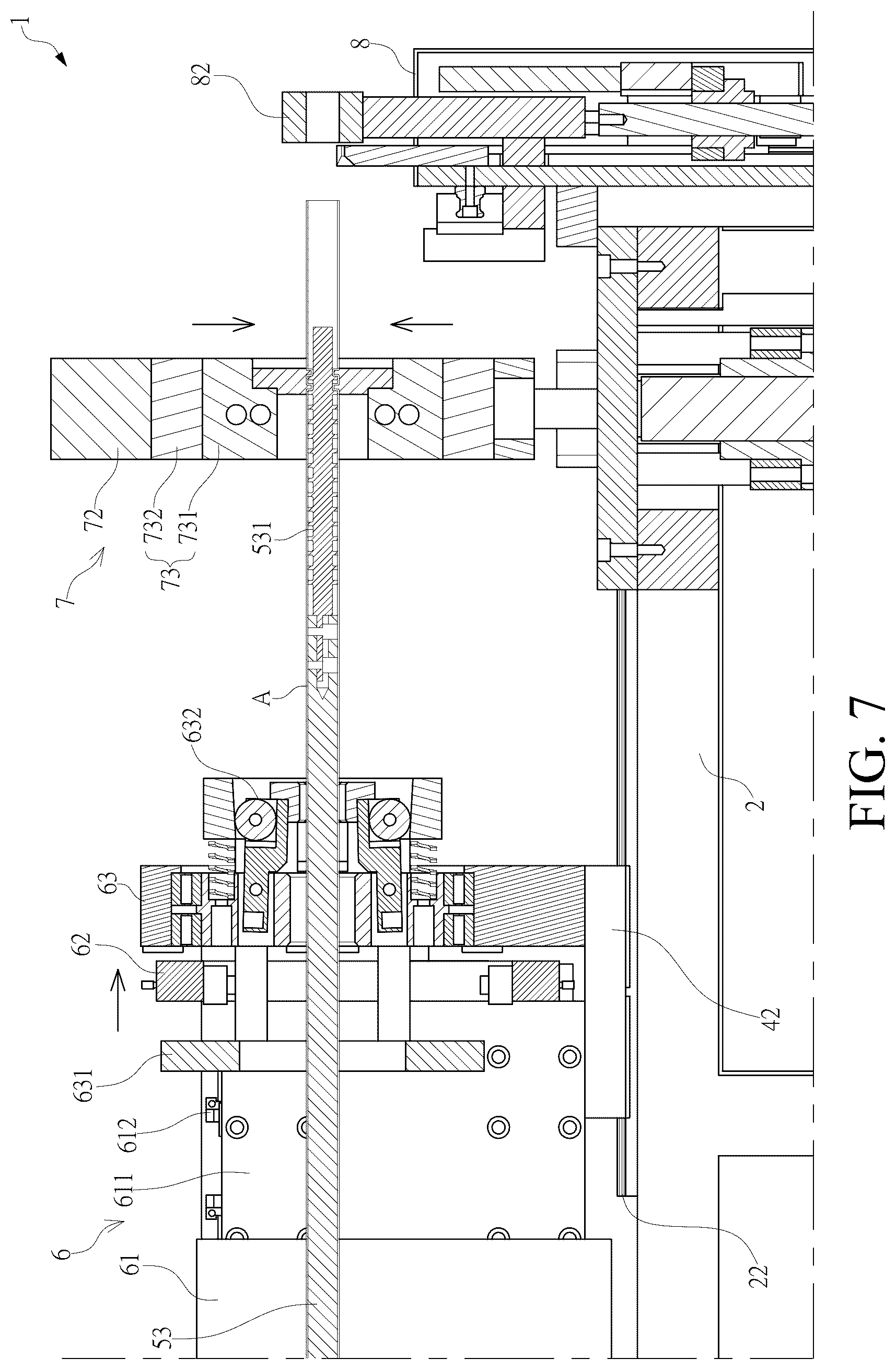 Patent US12508765 Figure 7 – Thermoforming pipe-shaping machine