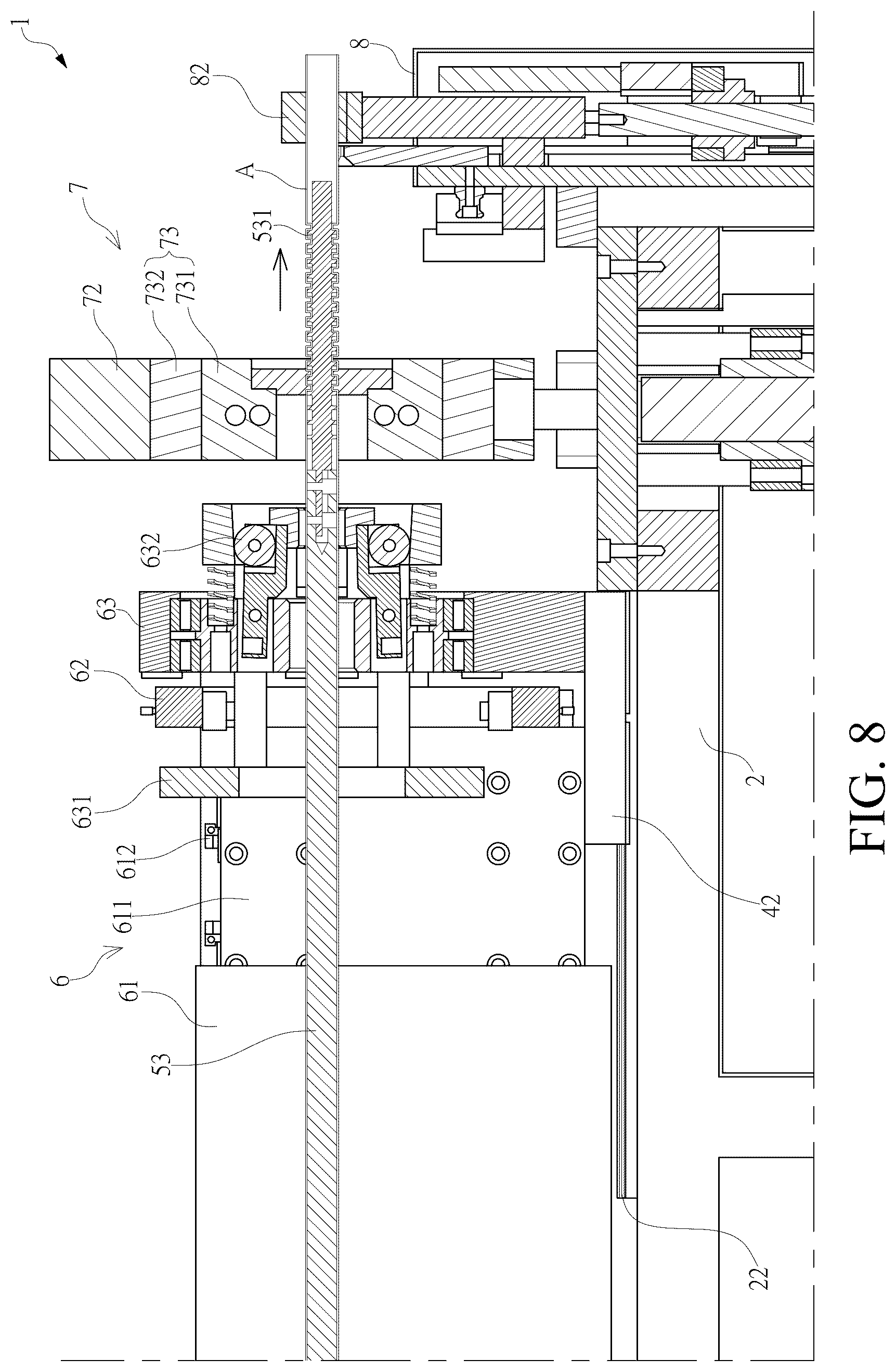 Patent US12508765 Figure 8 – Thermoforming pipe-shaping machine