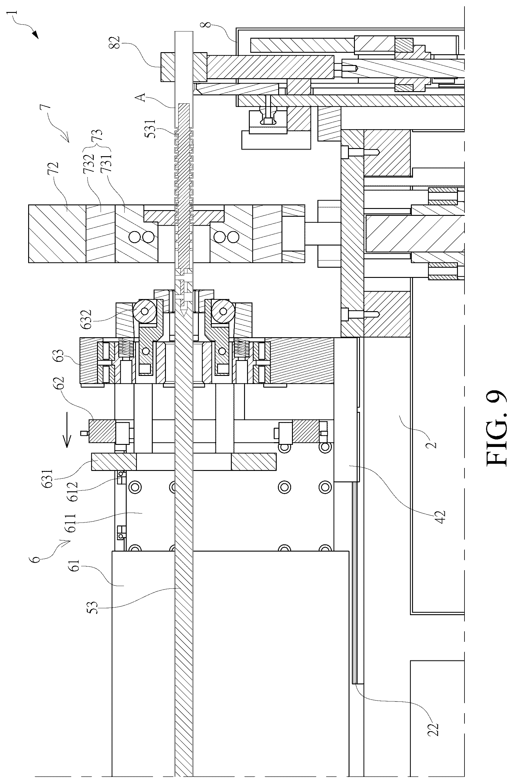 Patent US12508765 Figure 9 – Thermoforming pipe-shaping machine