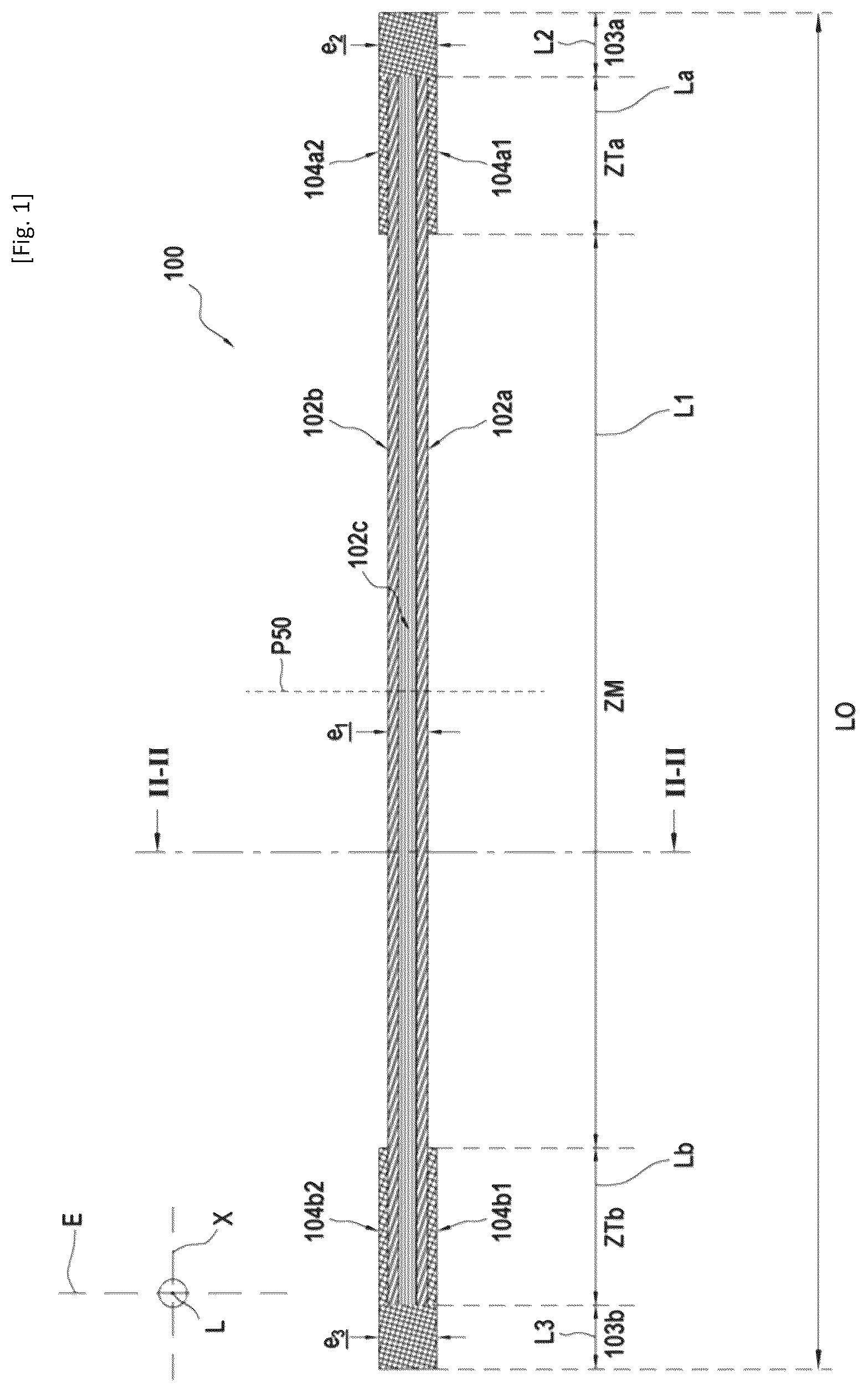 Patent US12508780 Figure 1 – Fibrous reinforcement for the manufacture of a composite part intended to be articulated with other parts