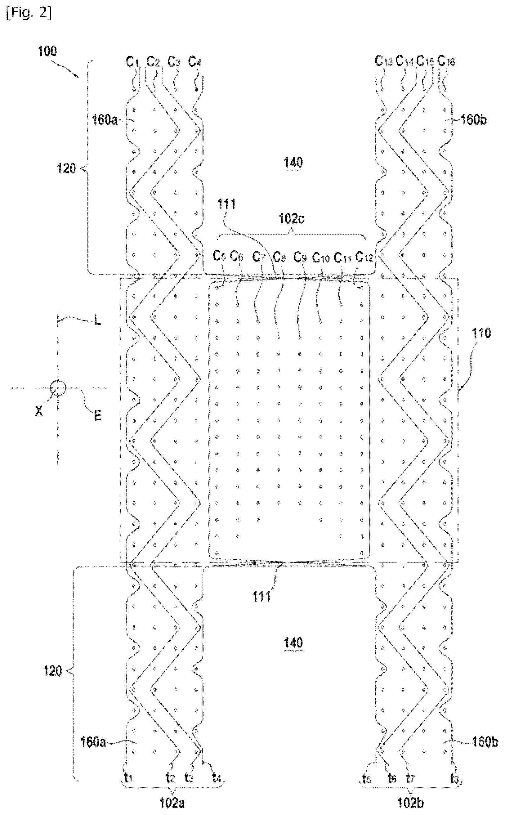 Patent US12508780 Figure 2 – Fibrous reinforcement for the manufacture of a composite part intended to be articulated with other parts