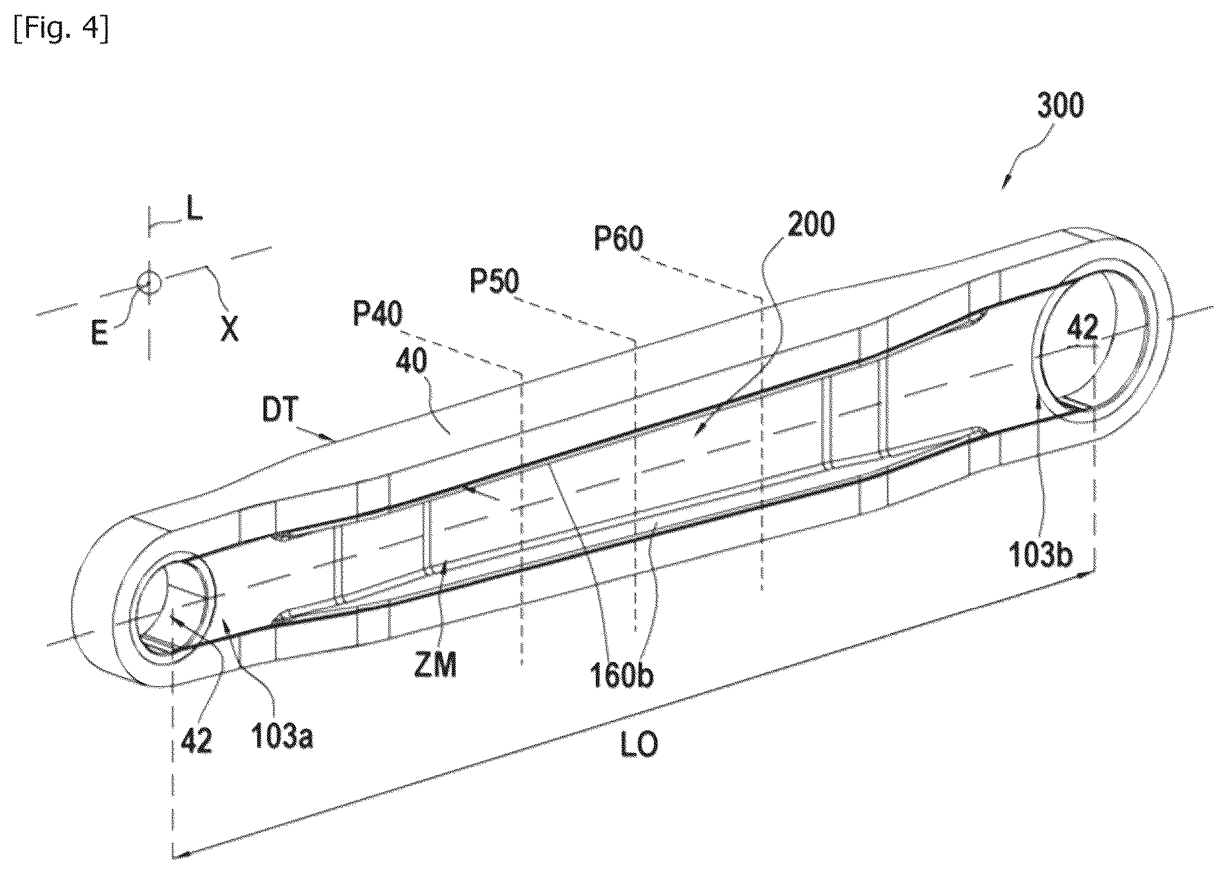 Patent US12508780 Figure 4 – Fibrous reinforcement for the manufacture of a composite part intended to be articulated with other parts