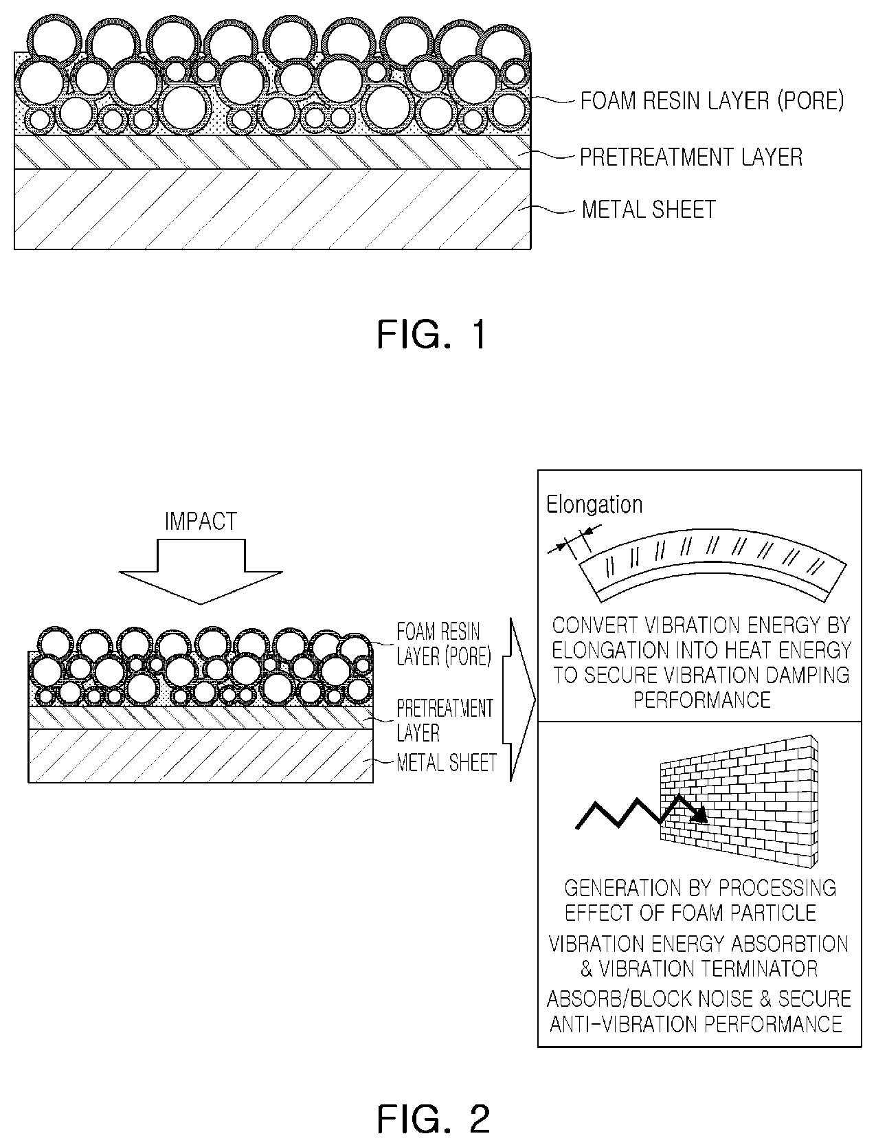 Patent US12508796 Figure 1 – Unconstrained vibration damping metal sheet with foam pores and method for manufacturing same