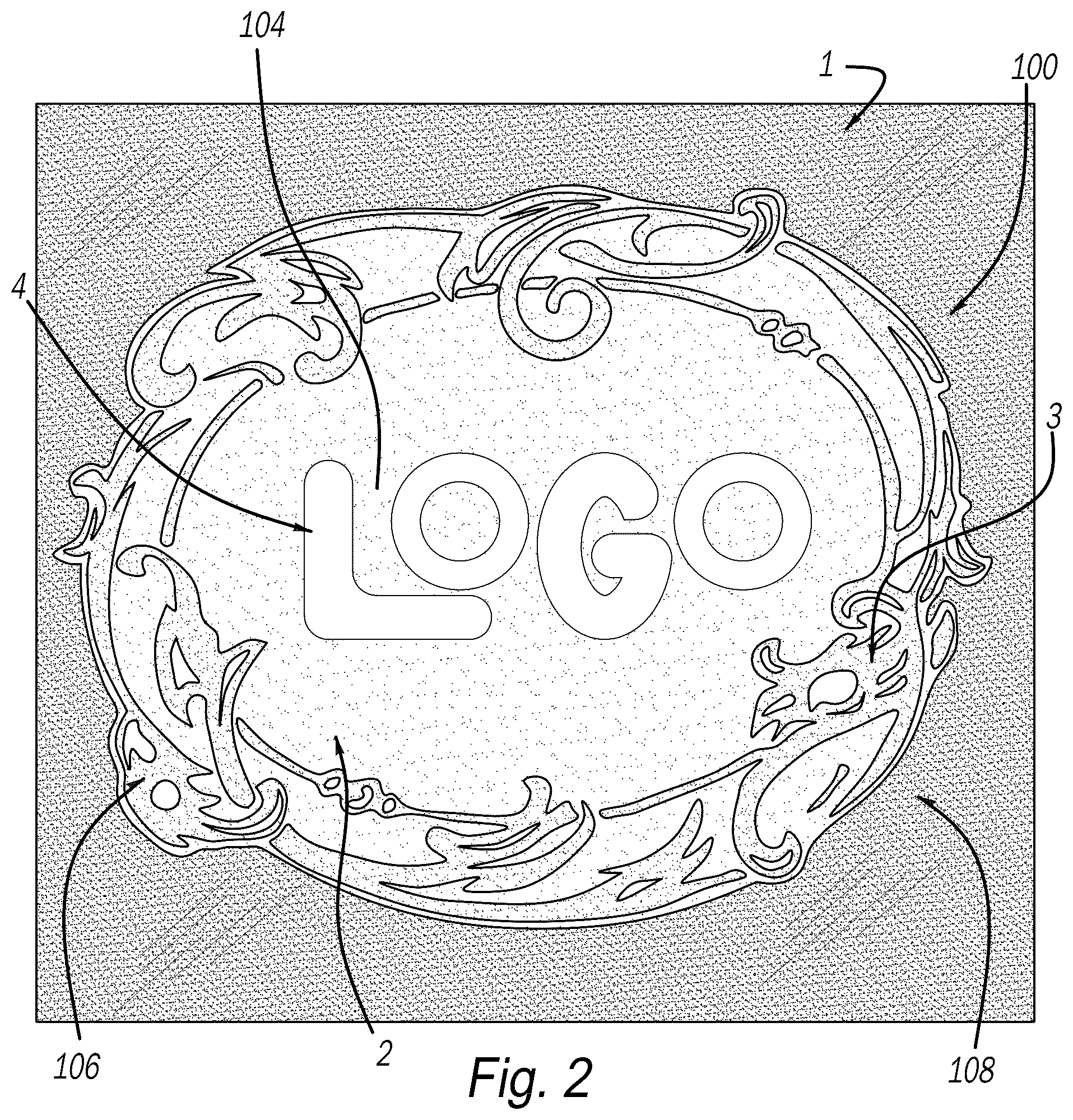 Patent US12508834 Figure 2 – Multi-colored decorative component and method
