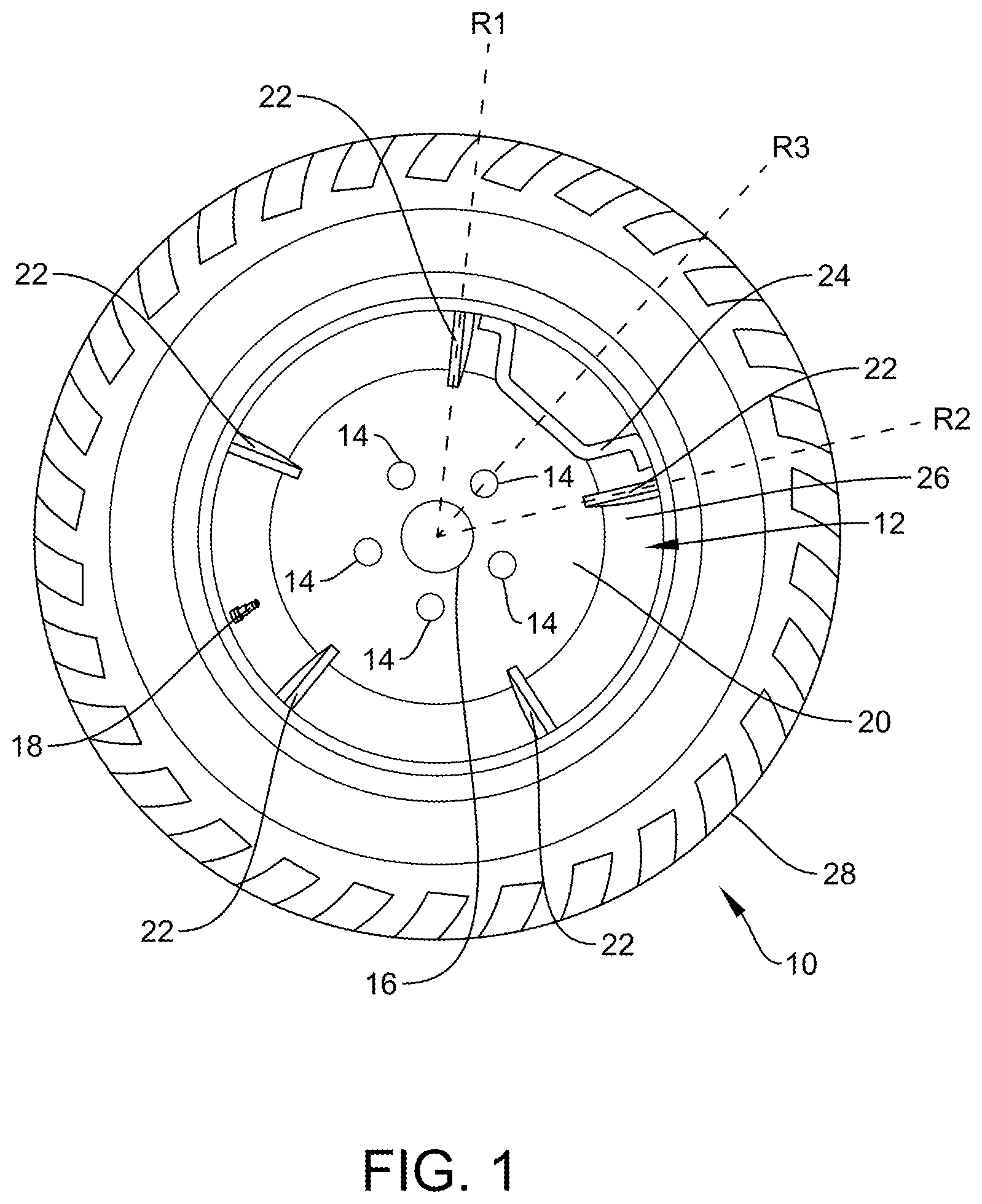 Patent US12508835 Figure 1 – Agricultural wheel