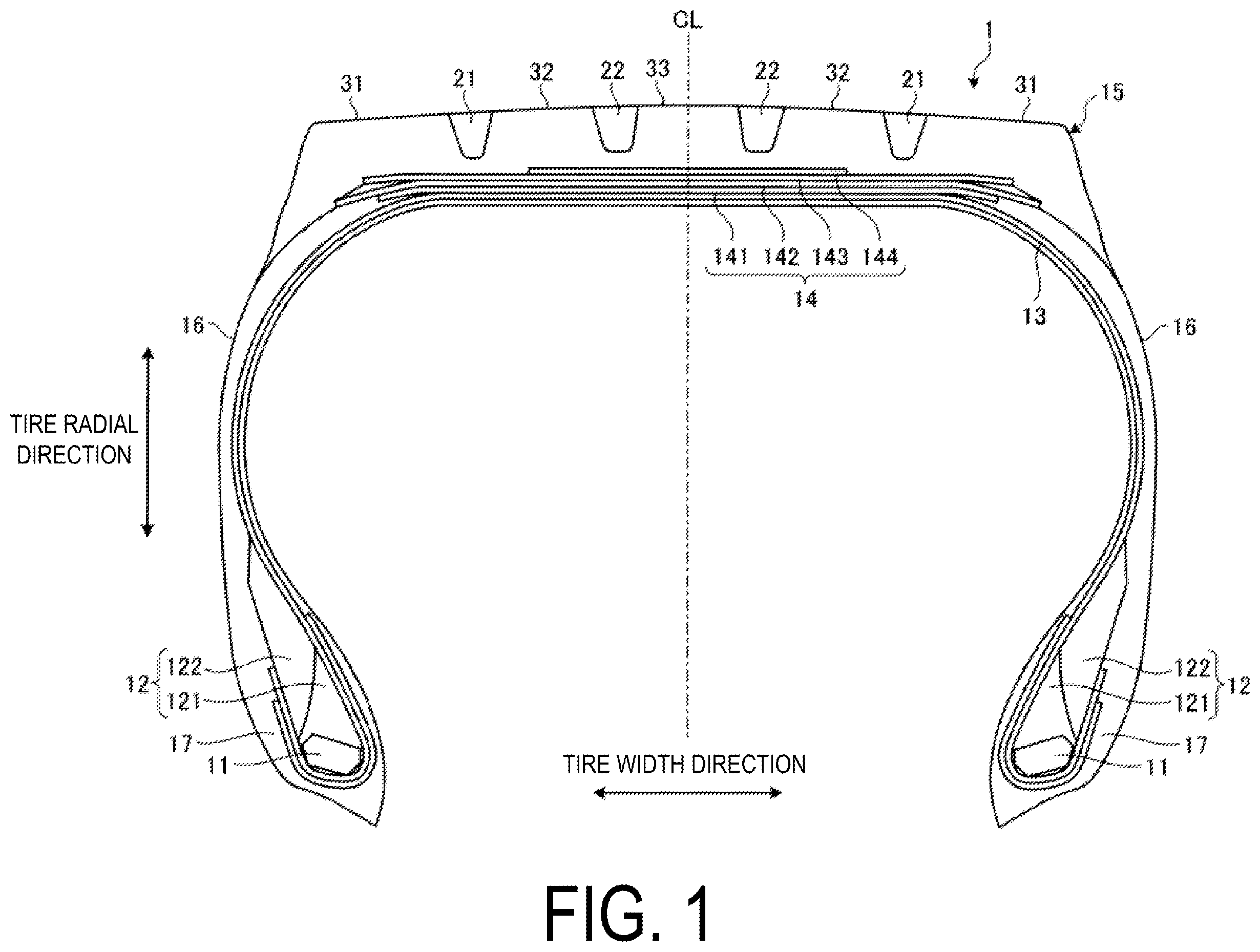 Patent US12508846 Figure 1 – Tire