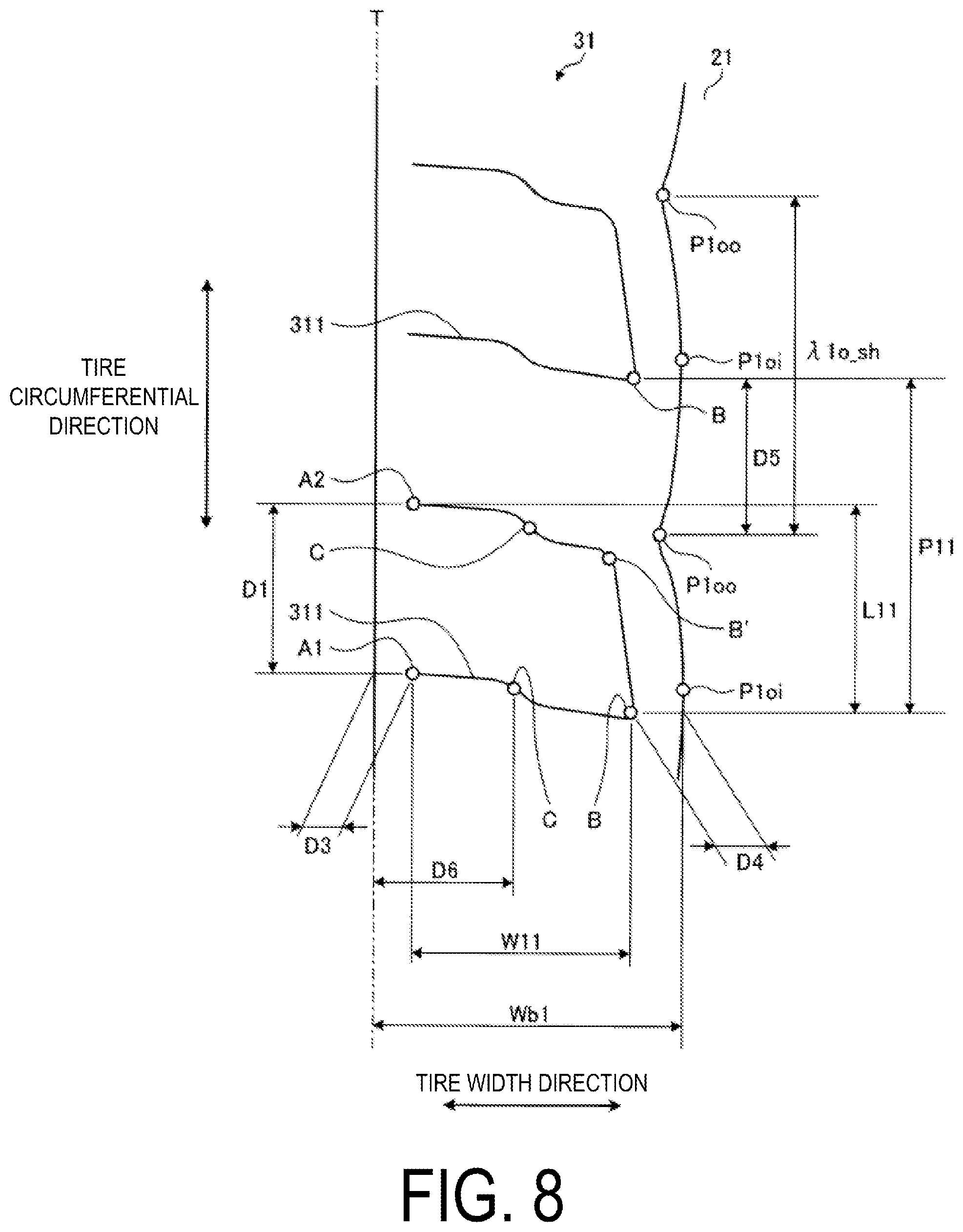 Patent US12508846 Figure 8 – Tire