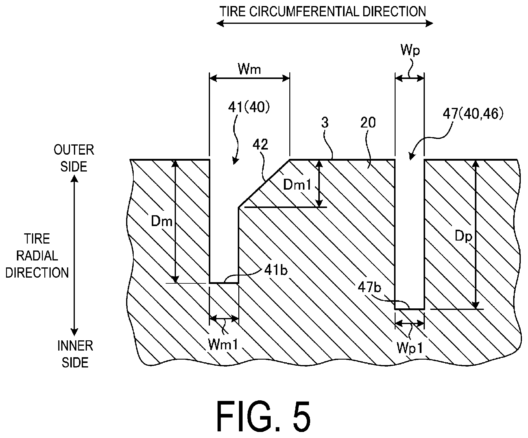 Patent US12508848 Figure 5 – Pneumatic tire