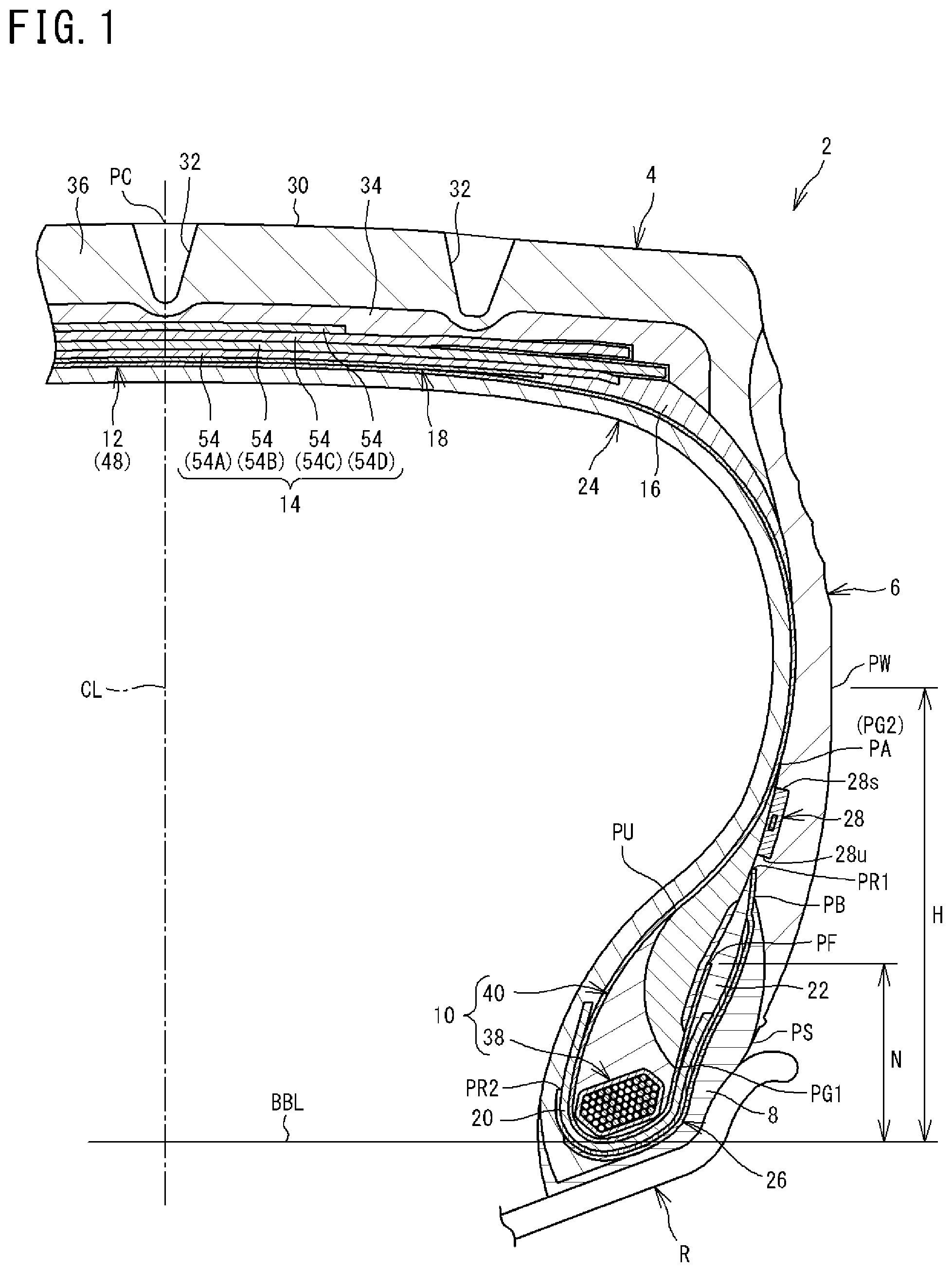 Patent US12508850 Figure 1 – Heavy duty tire