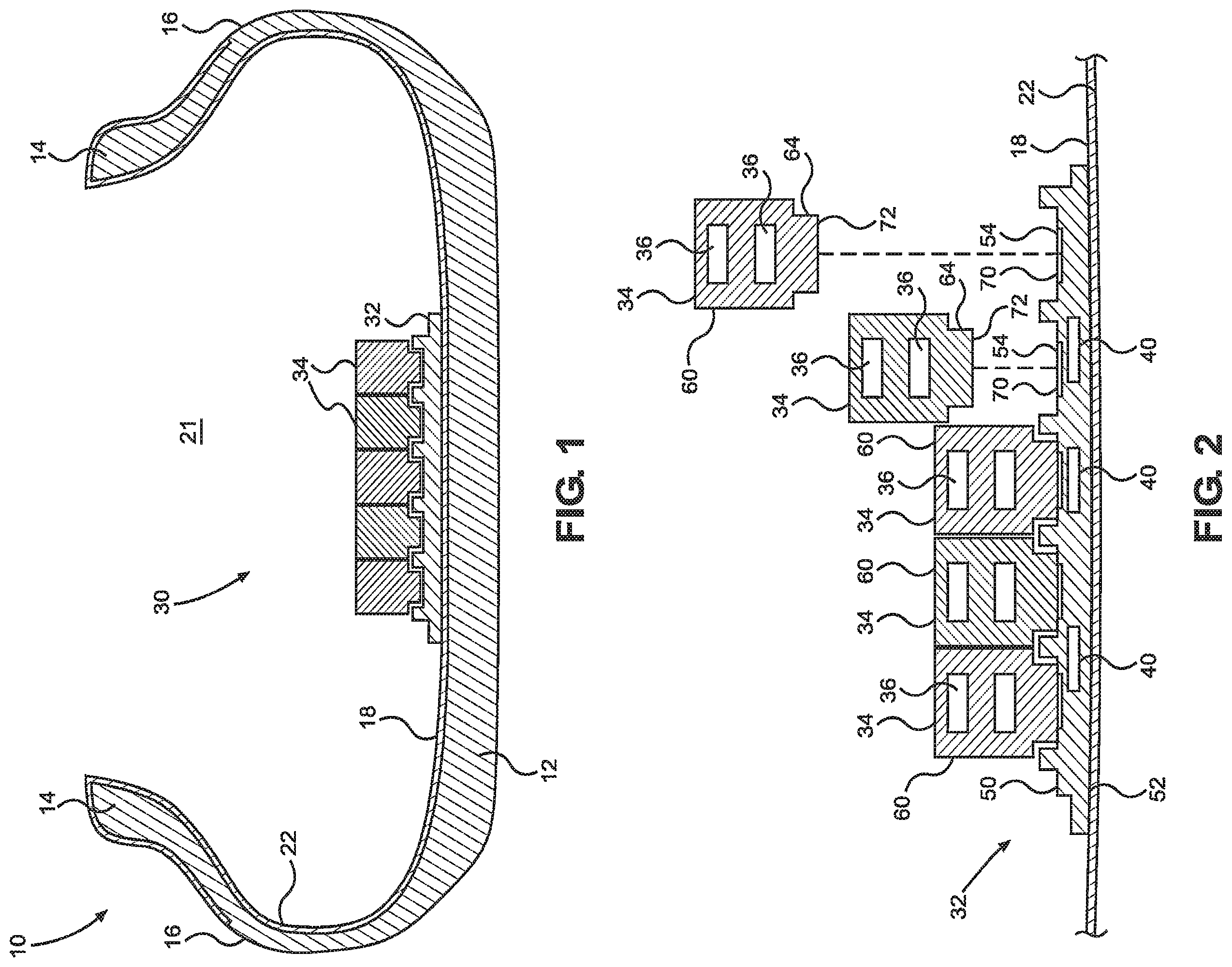 Patent US12508852 Figure 1 – Tire electronics assembly apparatus having a module configured to releasably mechanically attach to the base of the tire