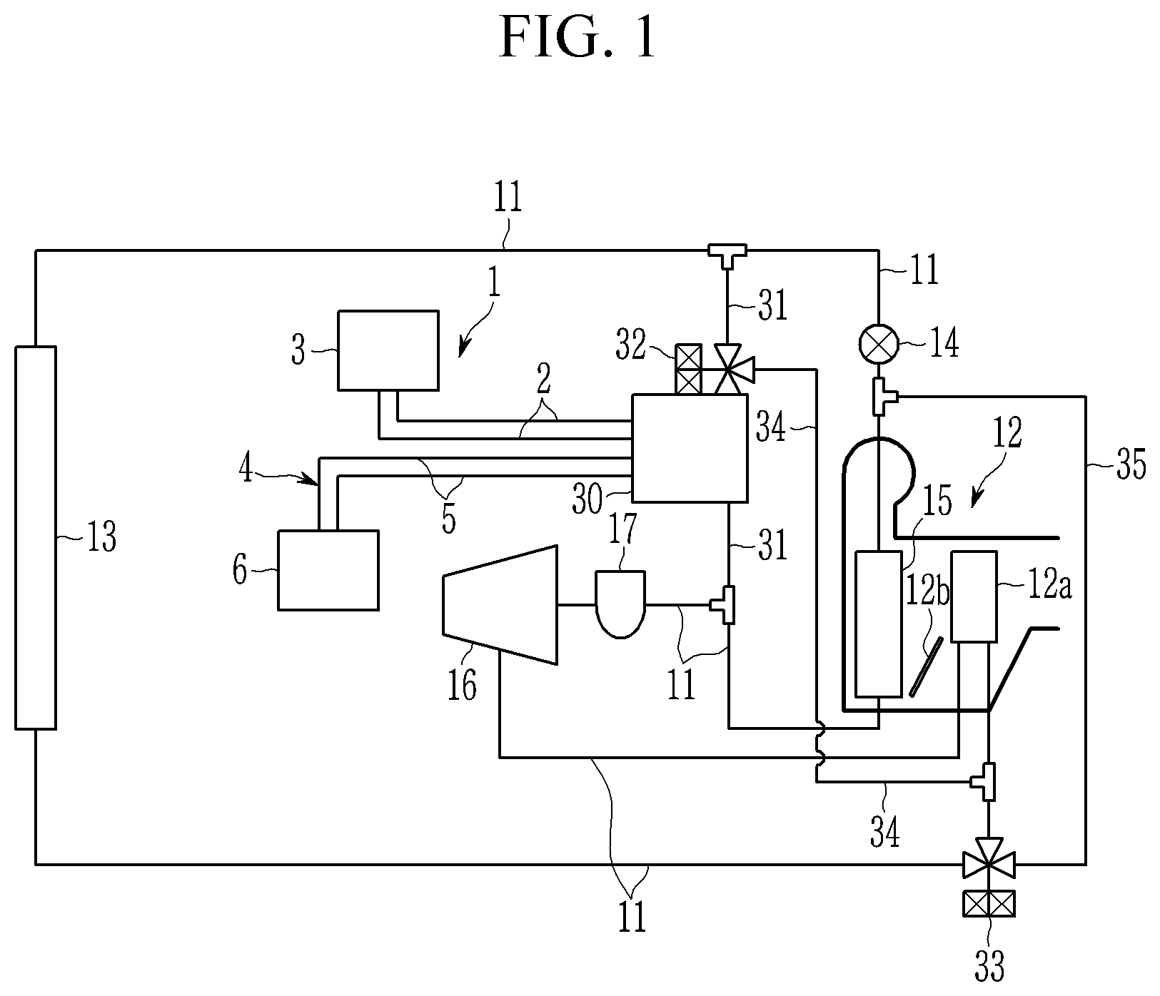 Patent US12508873 — Heat pump system of vehicle — Figure 1