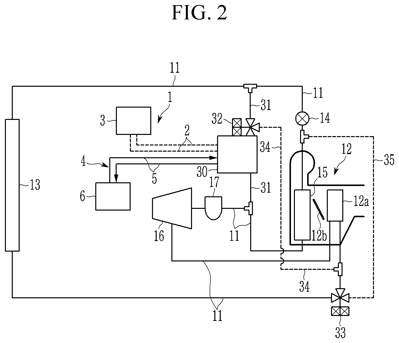 Patent US12508873 Figure 2 – Heat pump system of vehicle