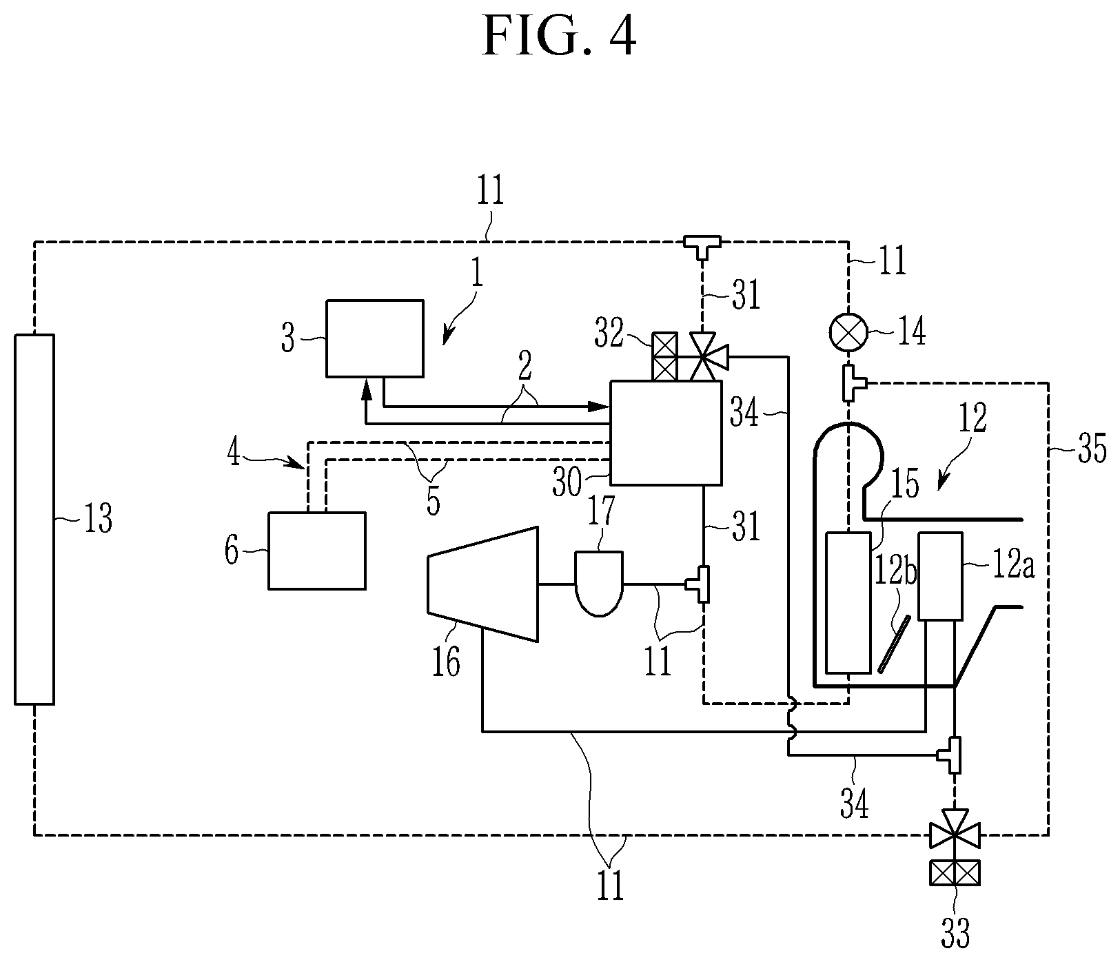 Patent US12508873 Figure 4 – Heat pump system of vehicle
