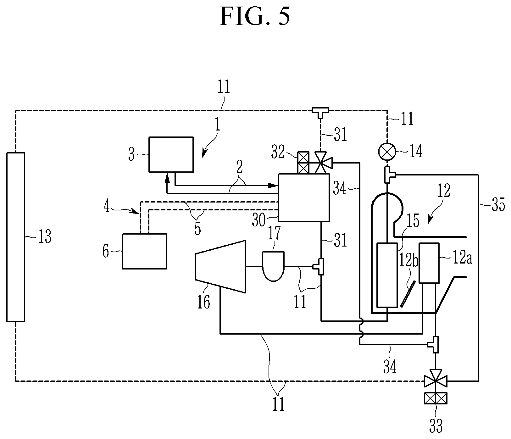 Patent US12508873 Figure 5 – Heat pump system of vehicle