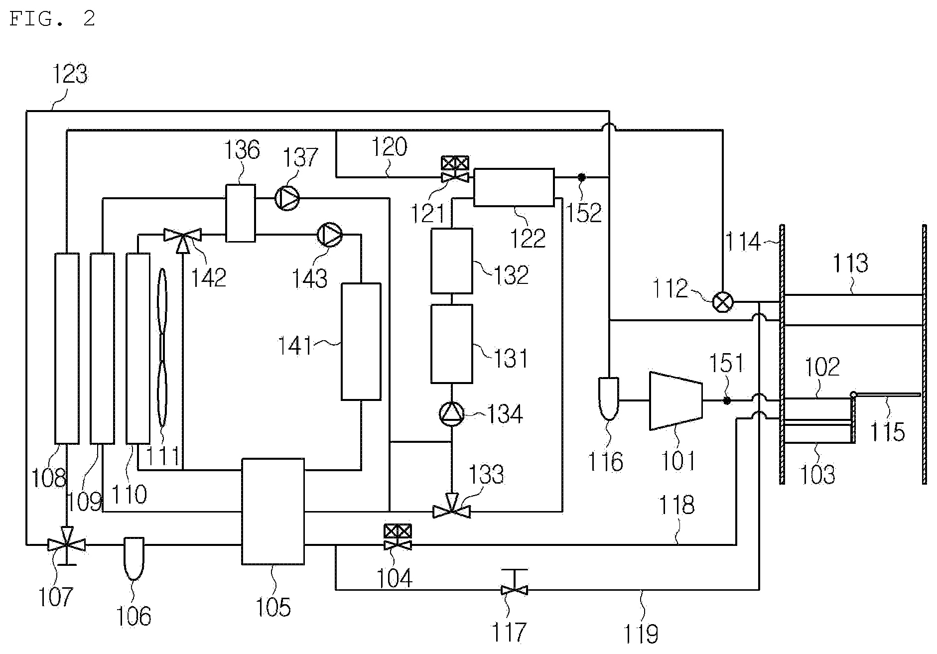Patent US12508877 Figure 2 – Heat pump system for vehicle and method for controlling same