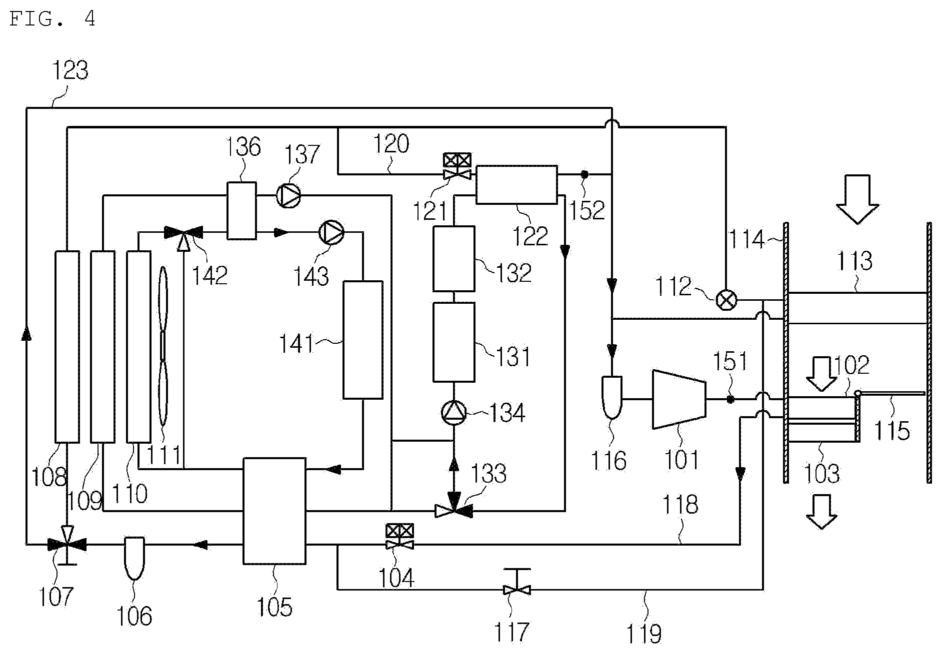 Patent US12508877 Figure 4 – Heat pump system for vehicle and method for controlling same
