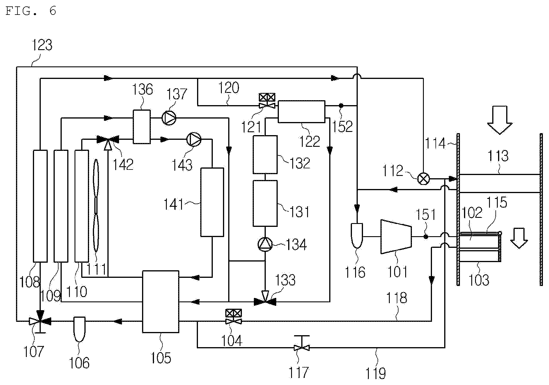 Patent US12508877 Figure 6 – Heat pump system for vehicle and method for controlling same