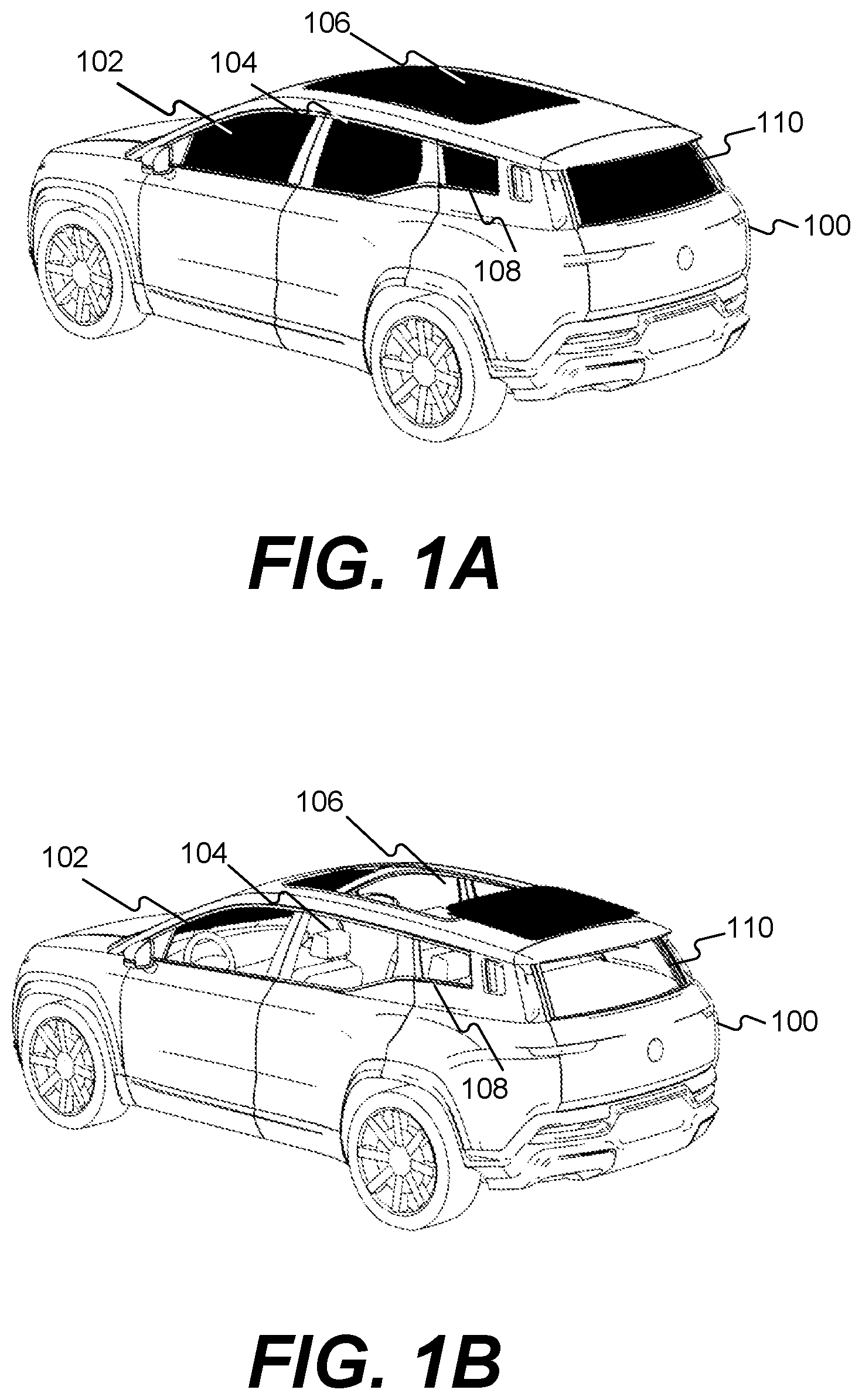 Patent US12508883 Figure 1 – Automobile having retractable rear quarter windows