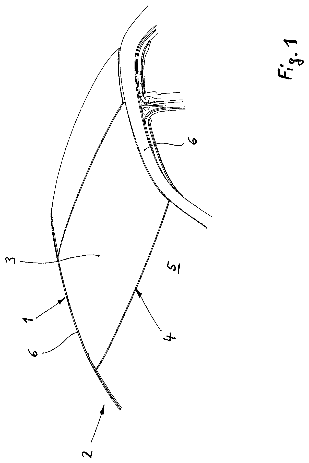 Patent US12508887 Figure 1 – Edge profile of a vehicle glass pane