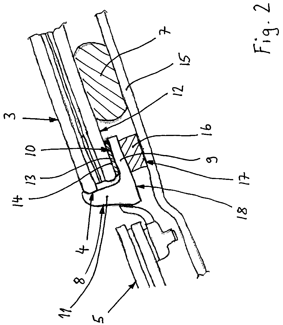 Patent US12508887 Figure 2 – Edge profile of a vehicle glass pane