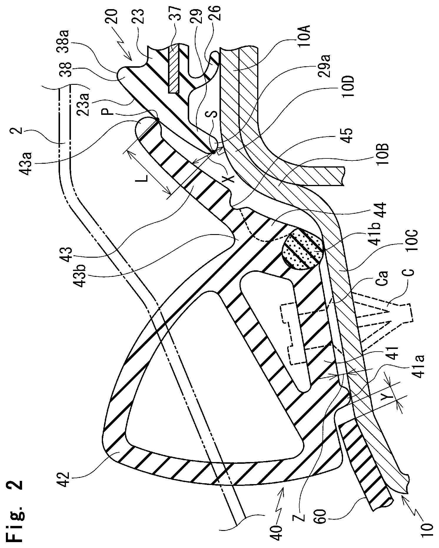 Patent US12508888 Figure 2 – Sealing structure for door of automobile