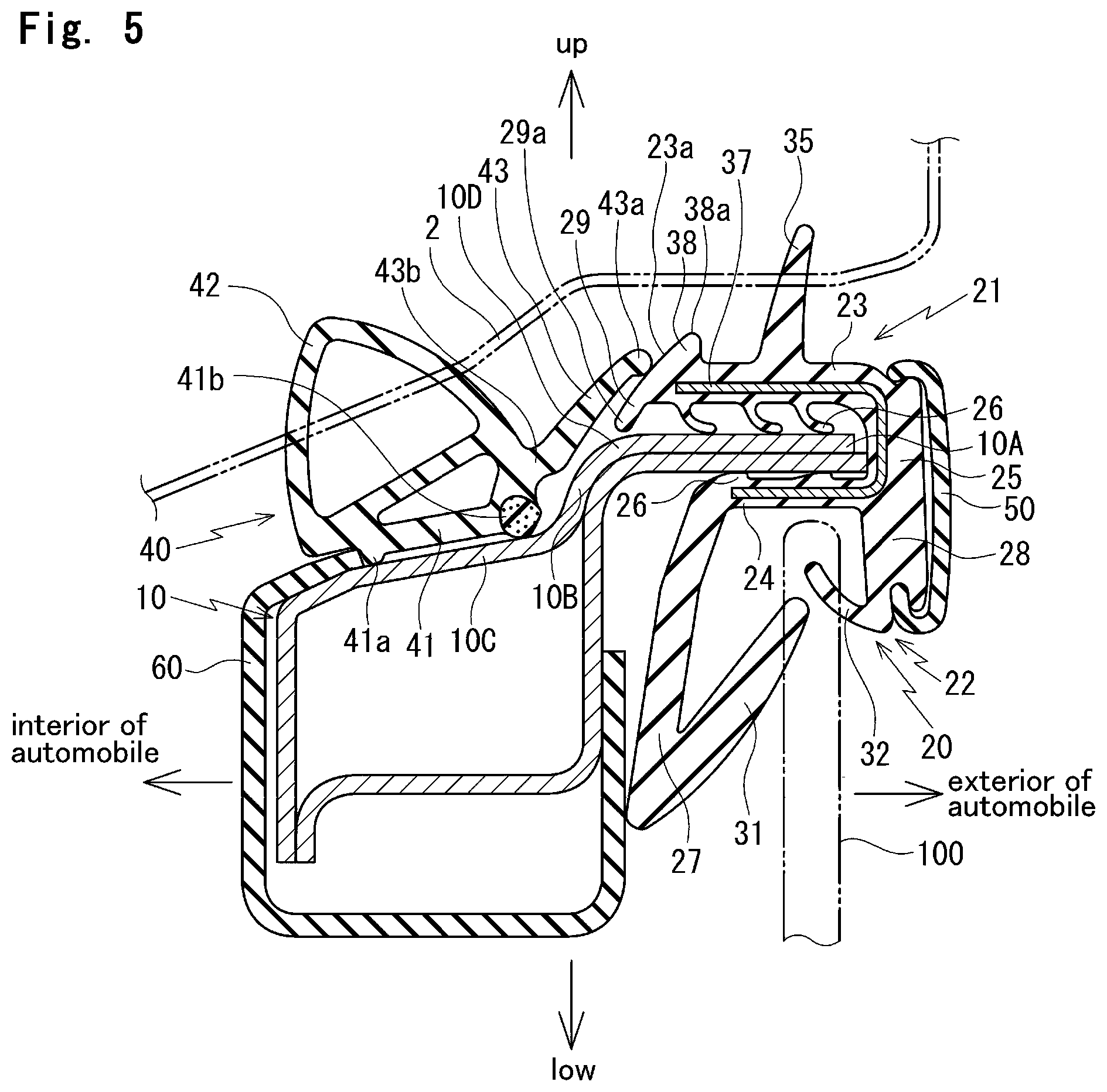 Patent US12508888 Figure 5 – Sealing structure for door of automobile