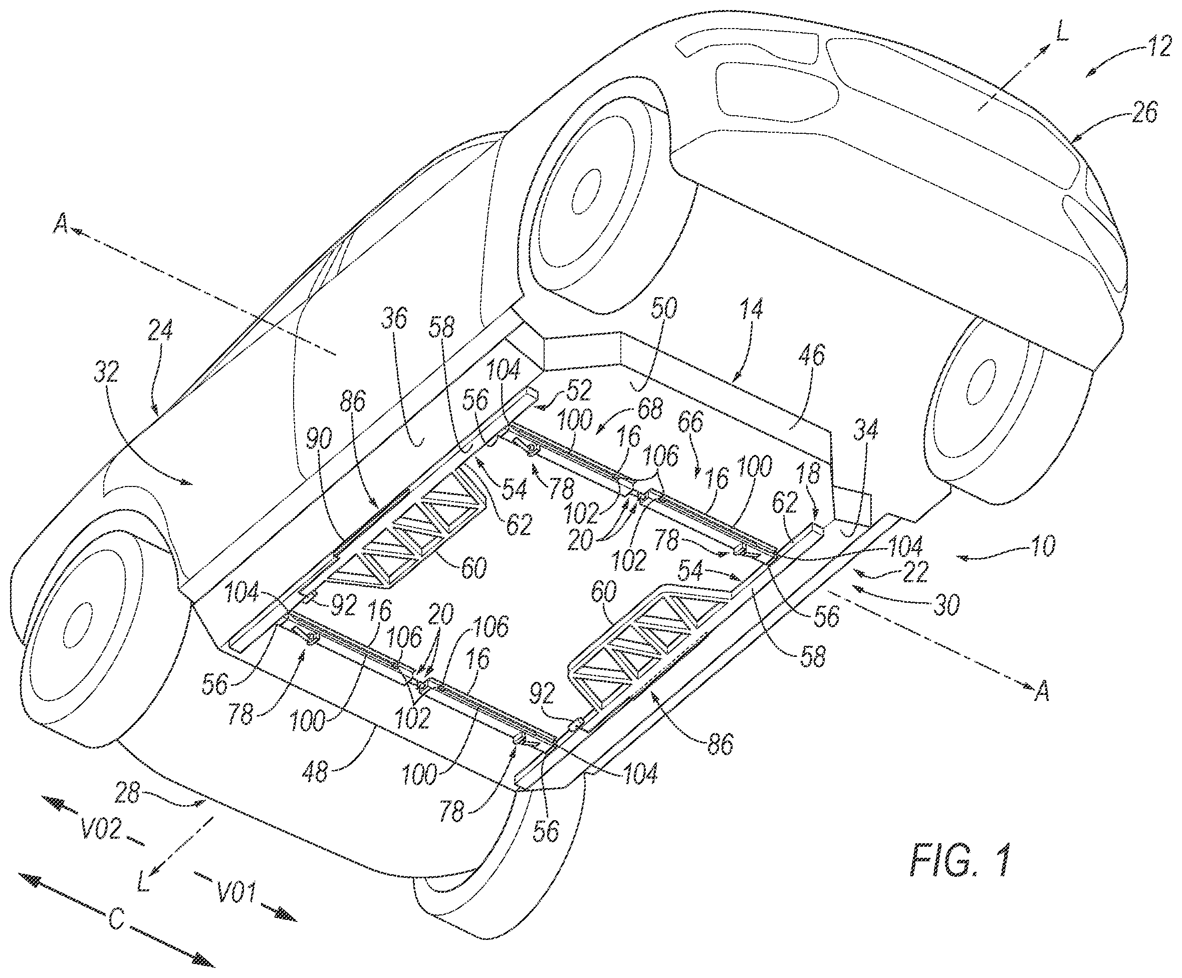 Patent US12508891 Figure 1 – Deployable vehicle brace